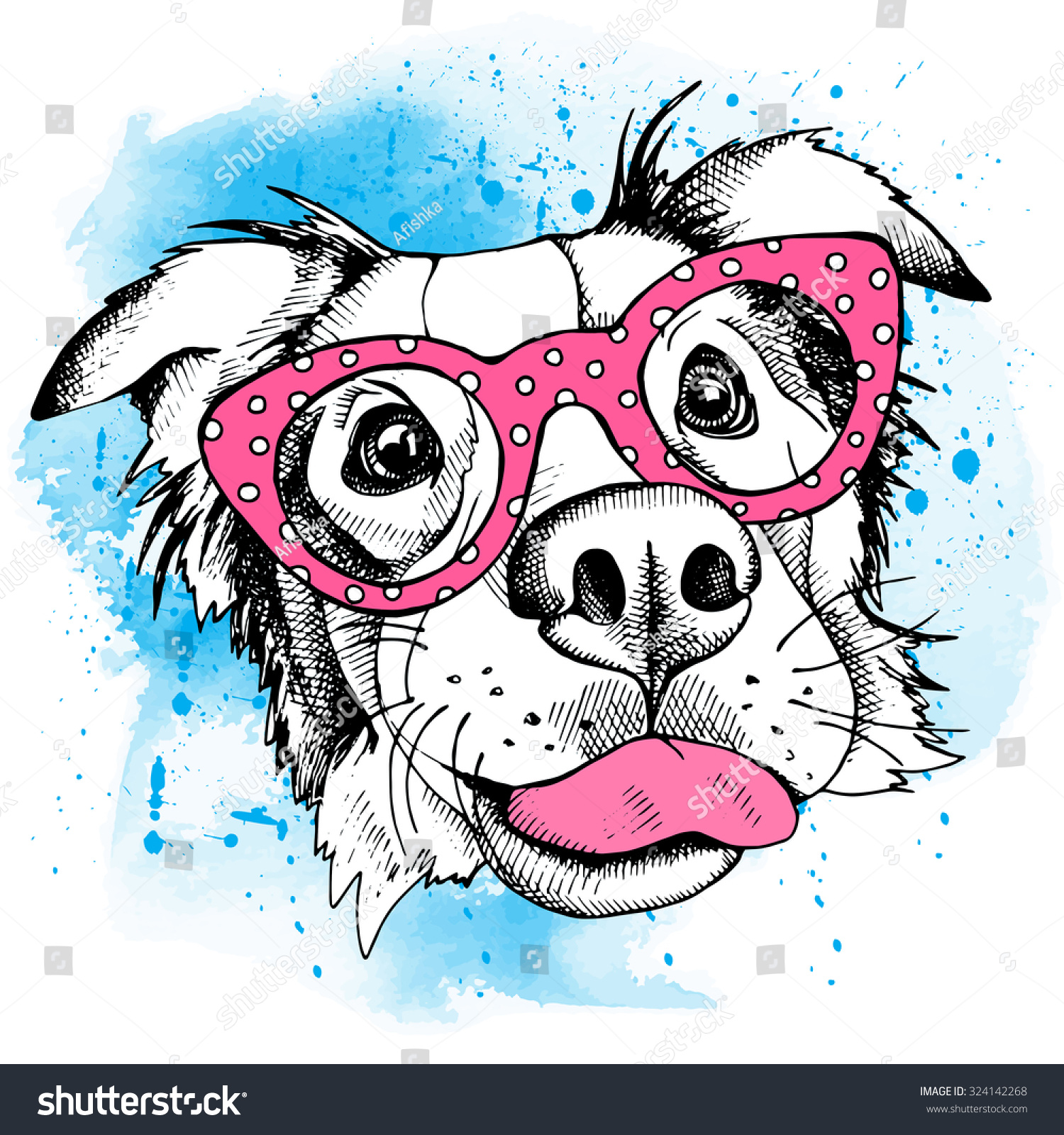 Portrait Dog Australian Shepherd Wearing Pink Stock Vector (Royalty ...