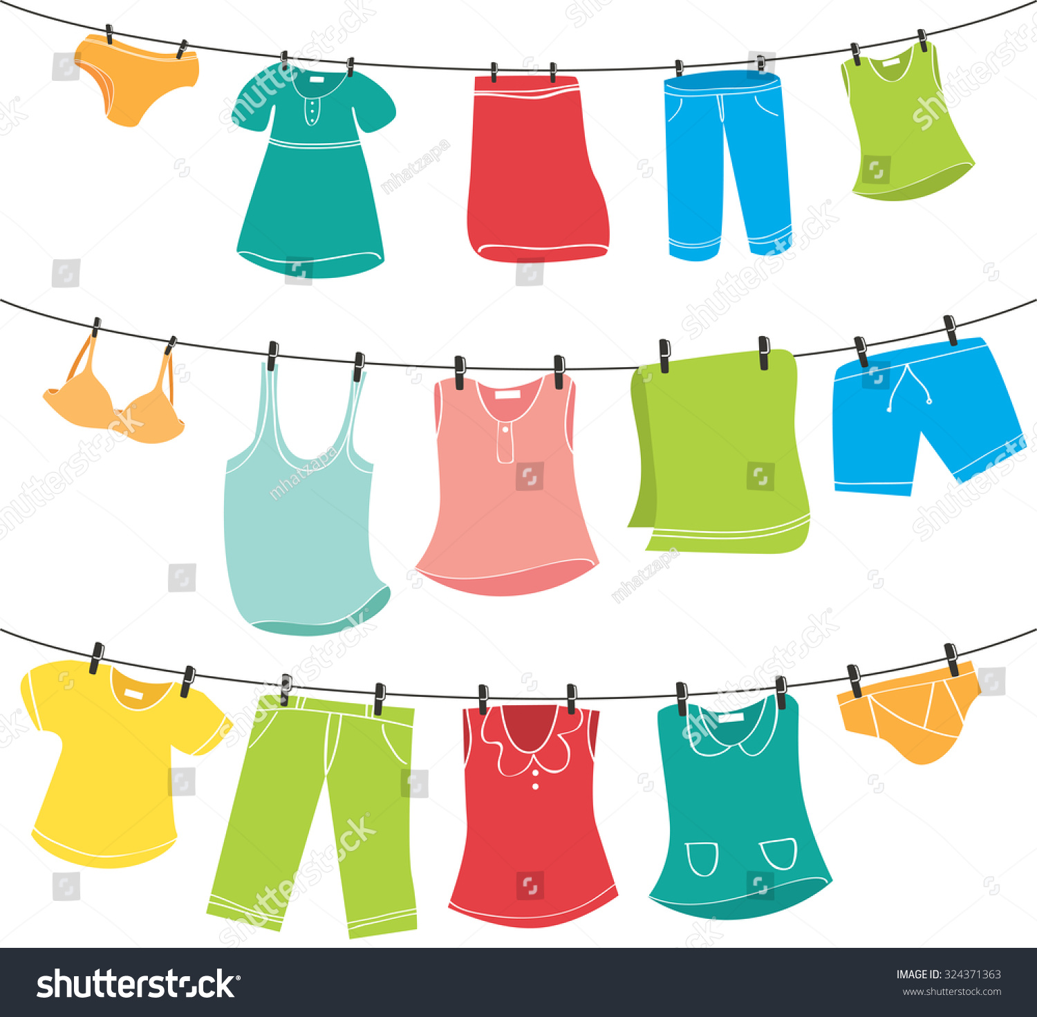 Various Clothes On Washing Line Stock Vector (Royalty Free) 324371363 ...