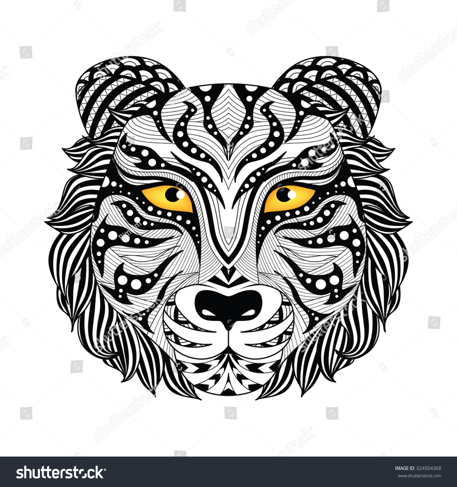 Detail Zentangle Tiger Coloring Pagetattoo Shirt Stock Vector (Royalty ...