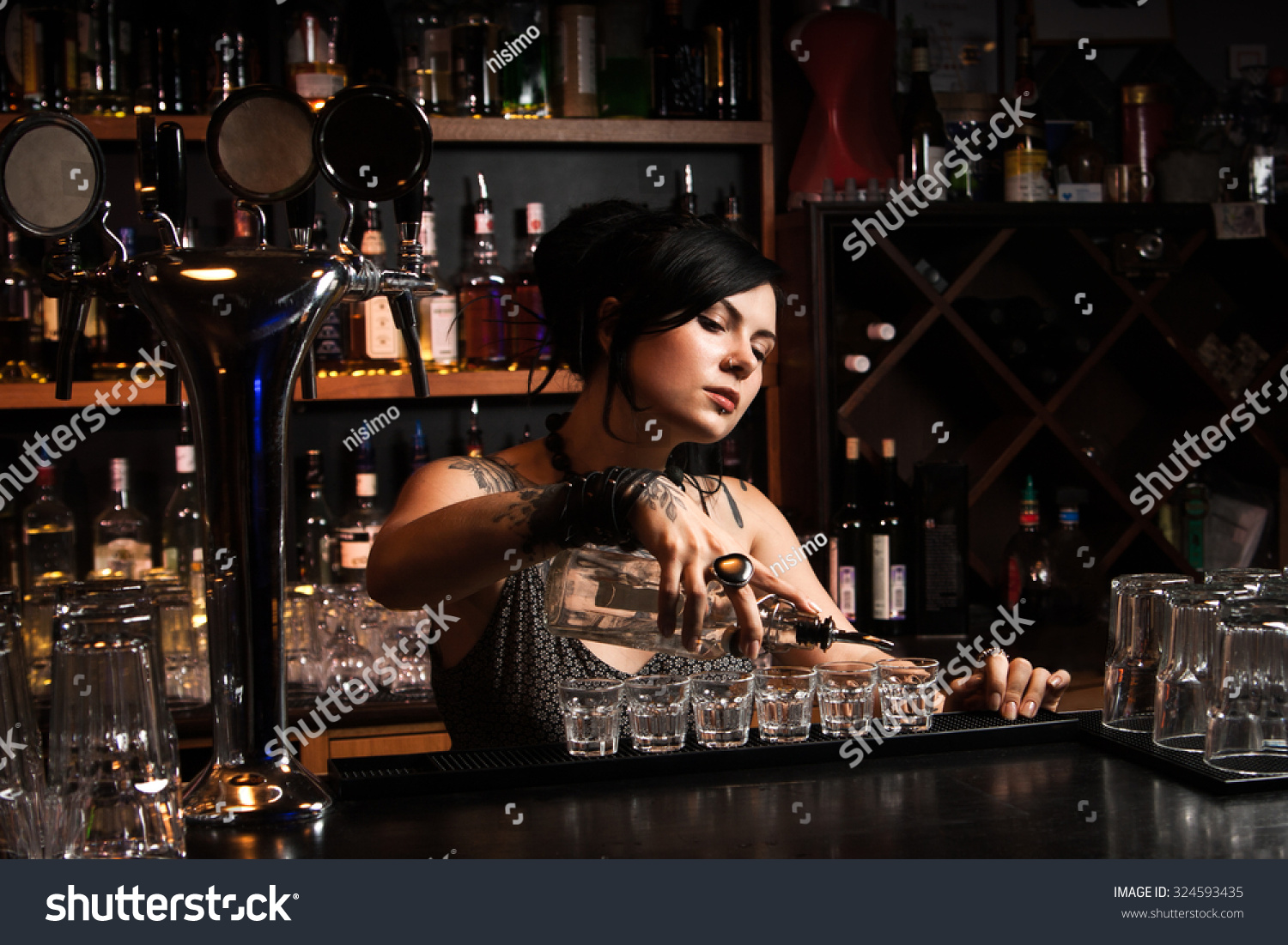 Attractive Bartender Pouring Drink Stock Photo 324593435 Shutterstock