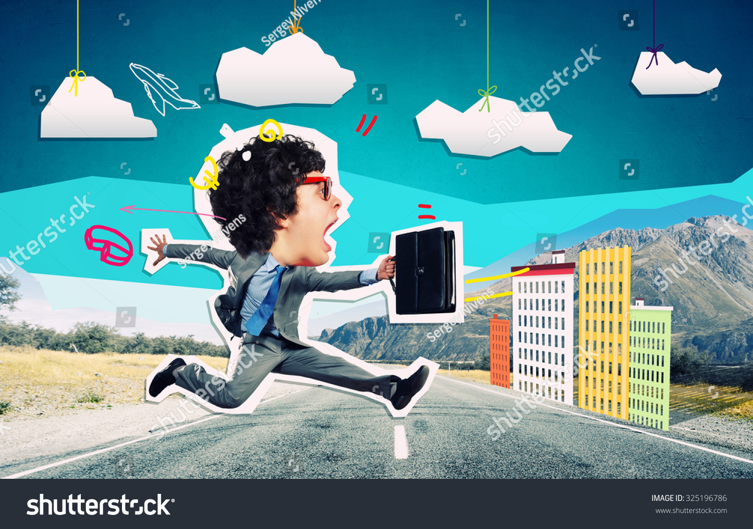 Collage Image Funny Running Businessman Suitcase Stock Photo 325196786 ...