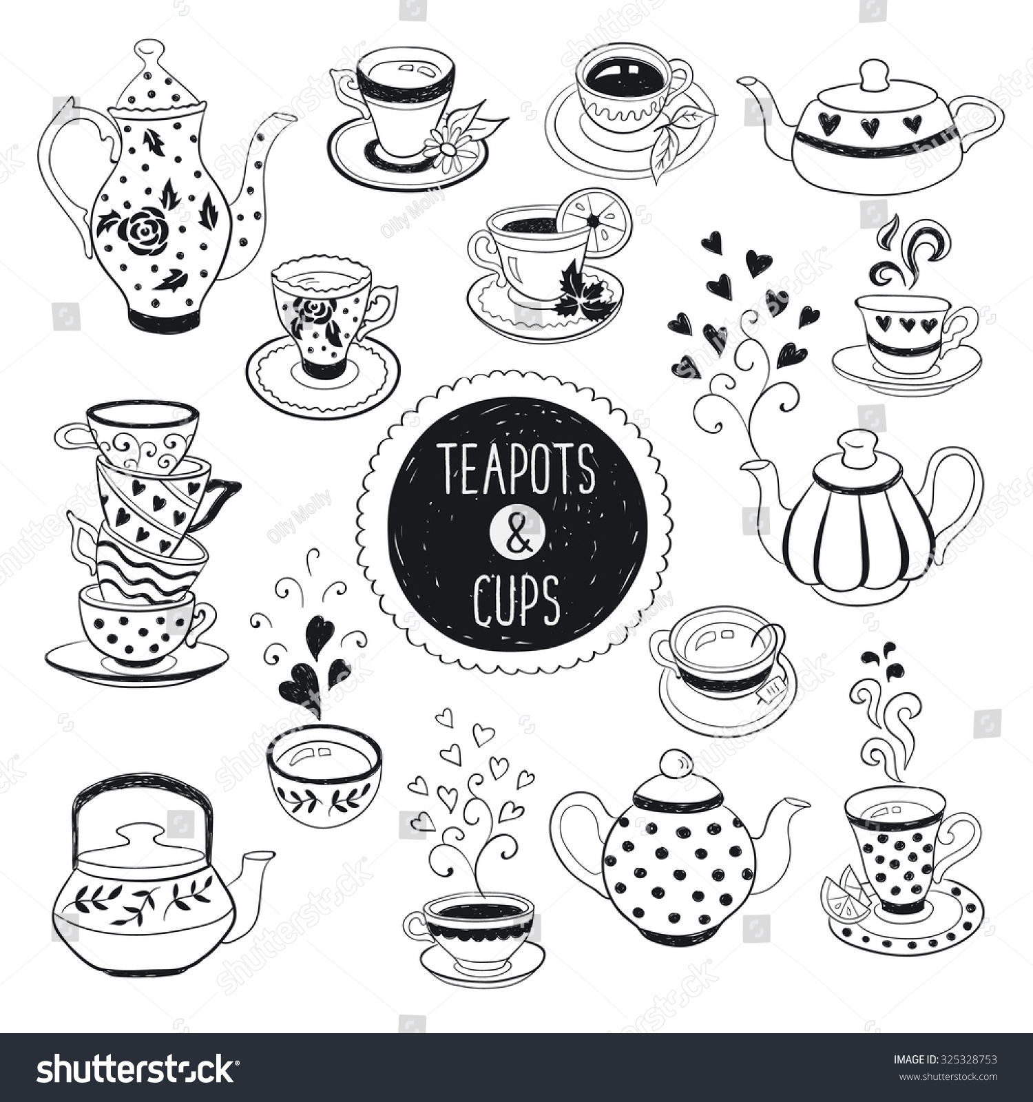 Hand Drawn Teapot Cup Collection Doodle Stock Vector Royalty Free 325328753 Shutterstock 9618