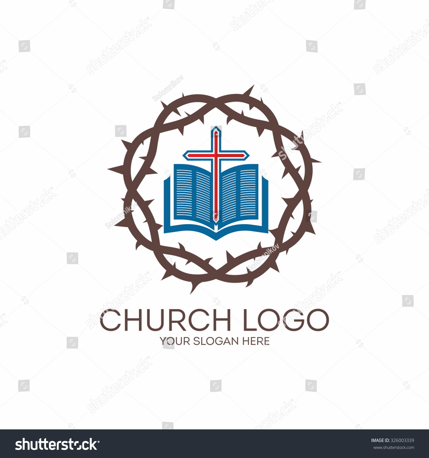 Church Logo Crown Thorns Open Bible Stock Vector (Royalty Free ...