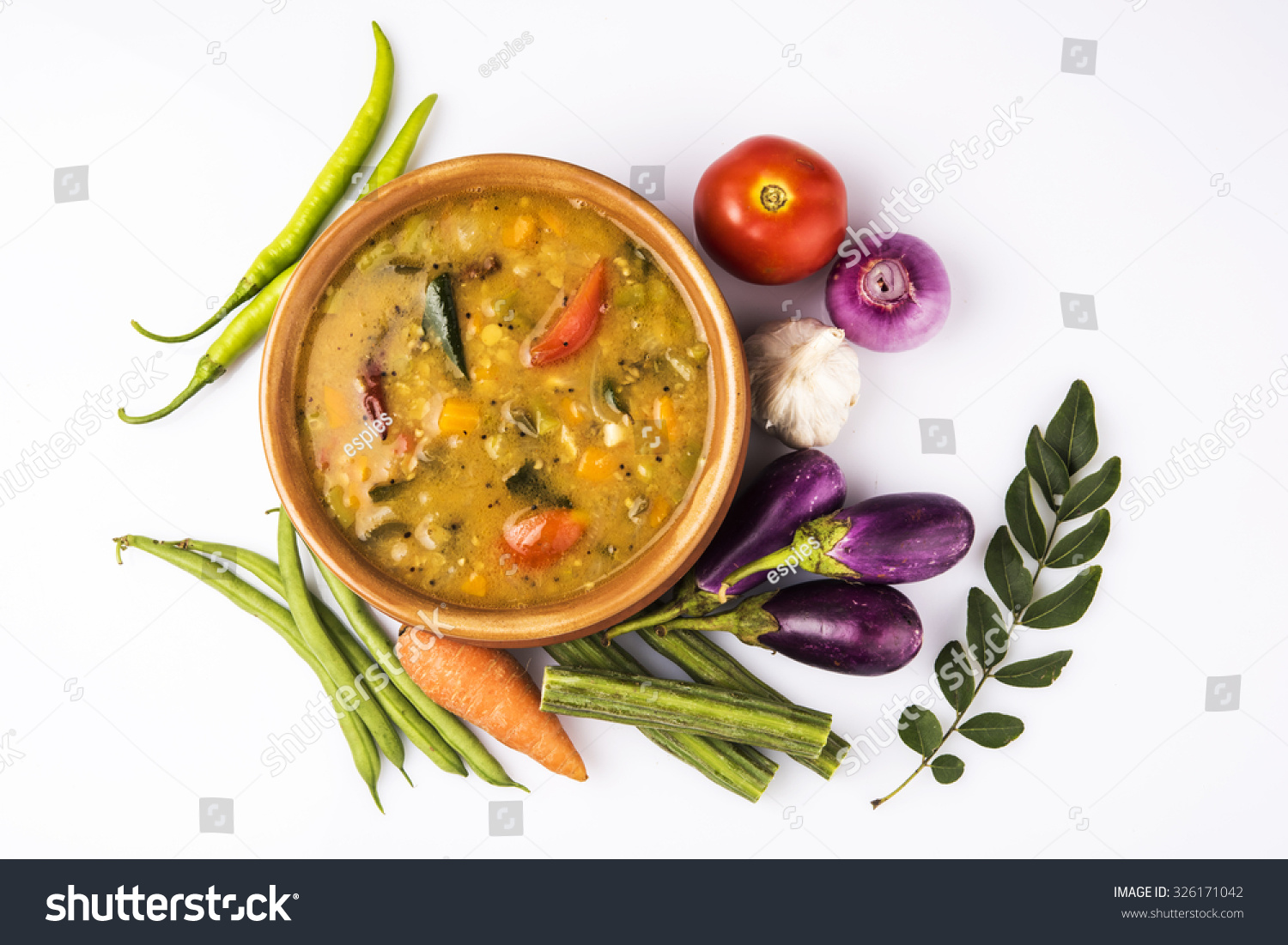 South Indian Sambar Vegetables Isolated On Stock Photo 326171042