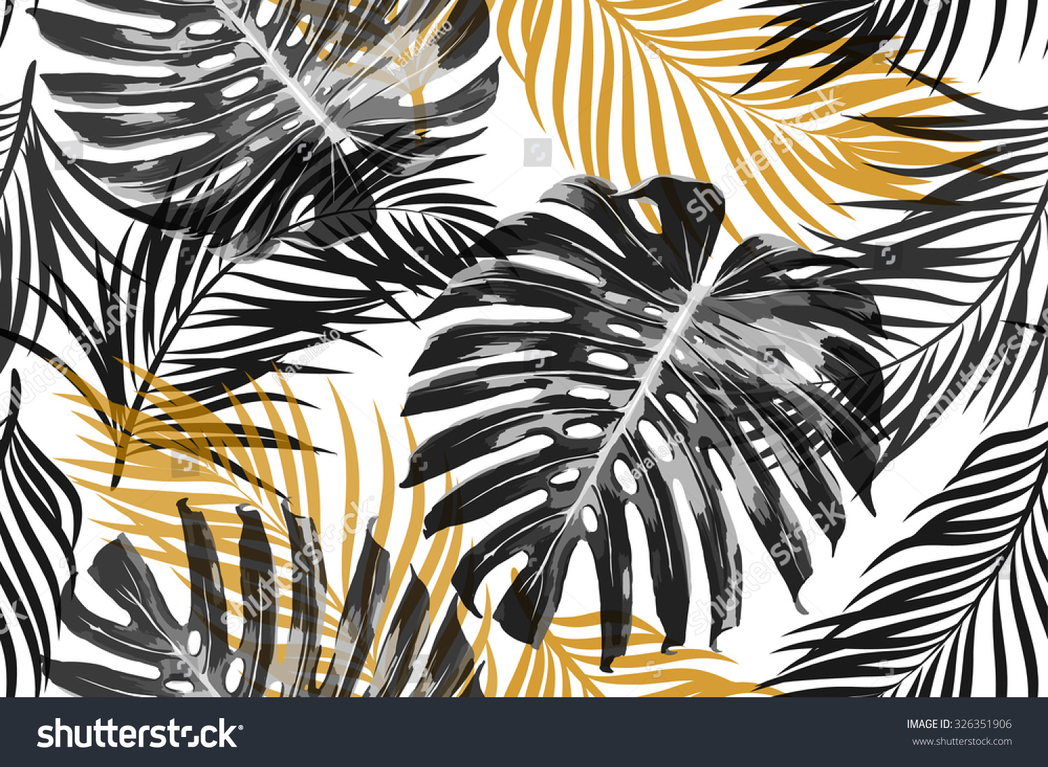 Тропические листья золото на черном