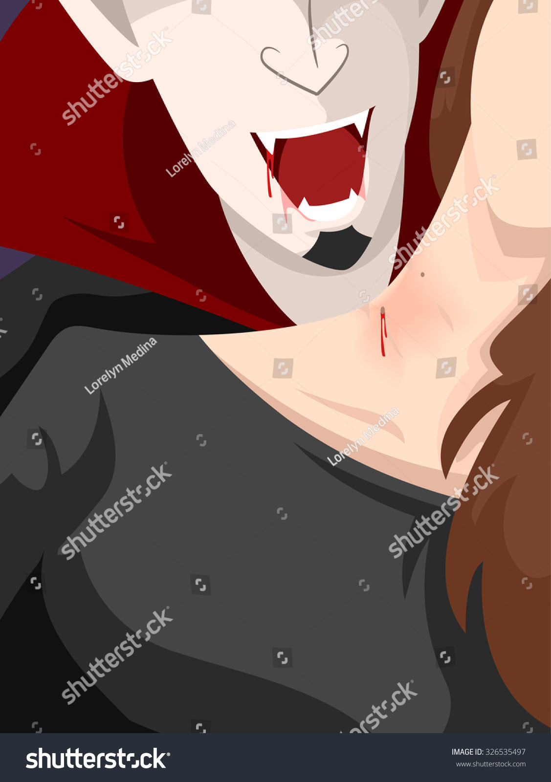Halloween Illustration Vampire Biting Neck Girl Stock-vektor (royaltyfri) 3...