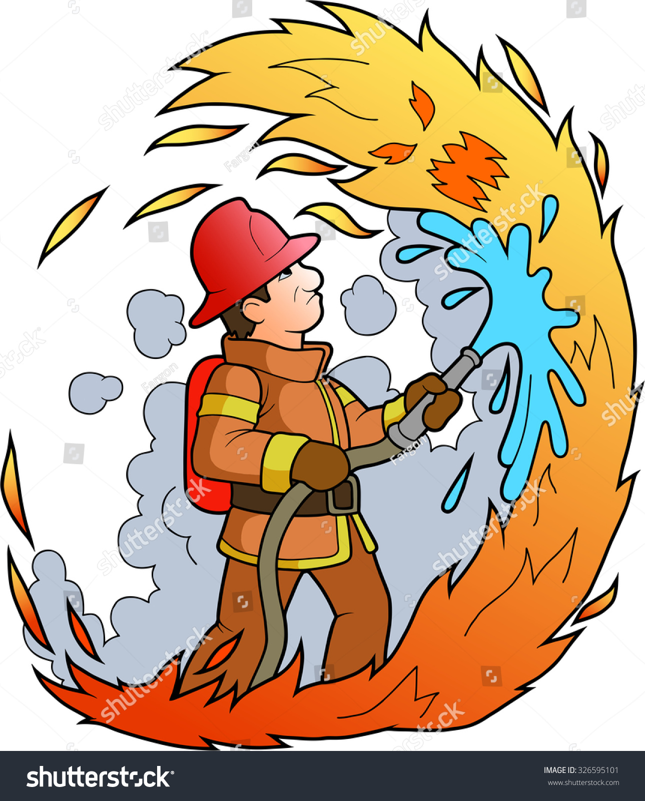 Пожарник тушит пожар вектор