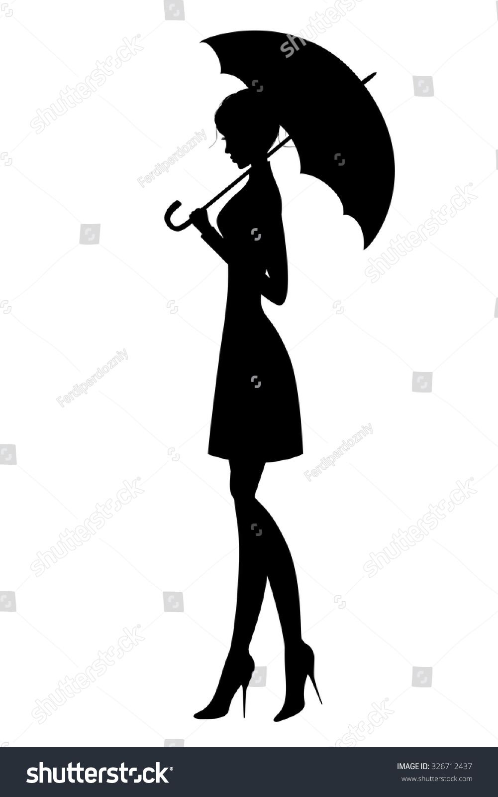 Девушка с зонтиком силуэт