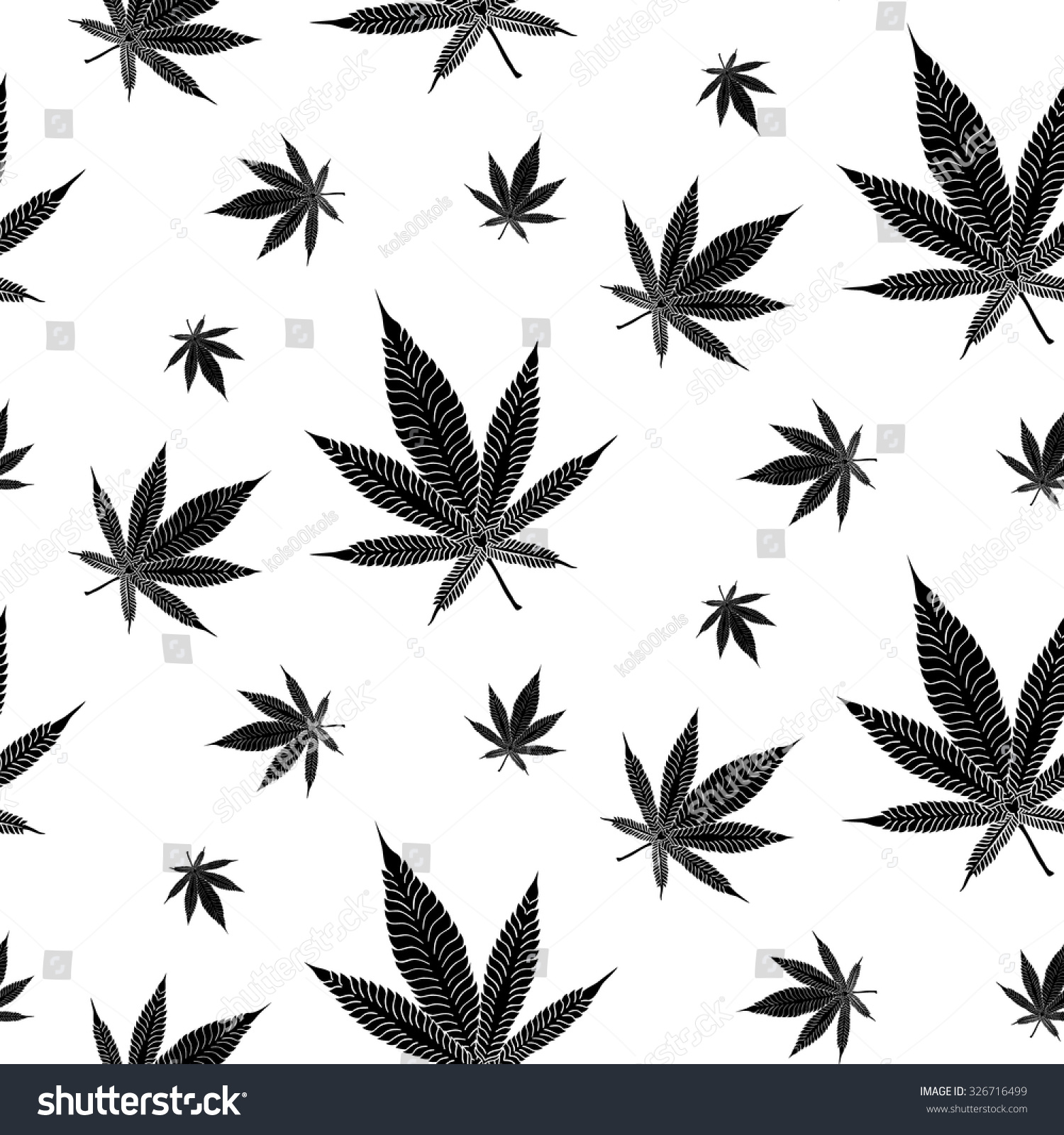 Cannabis Leaf Seamless Pattern On White Stock Vector (Royalty Free ...