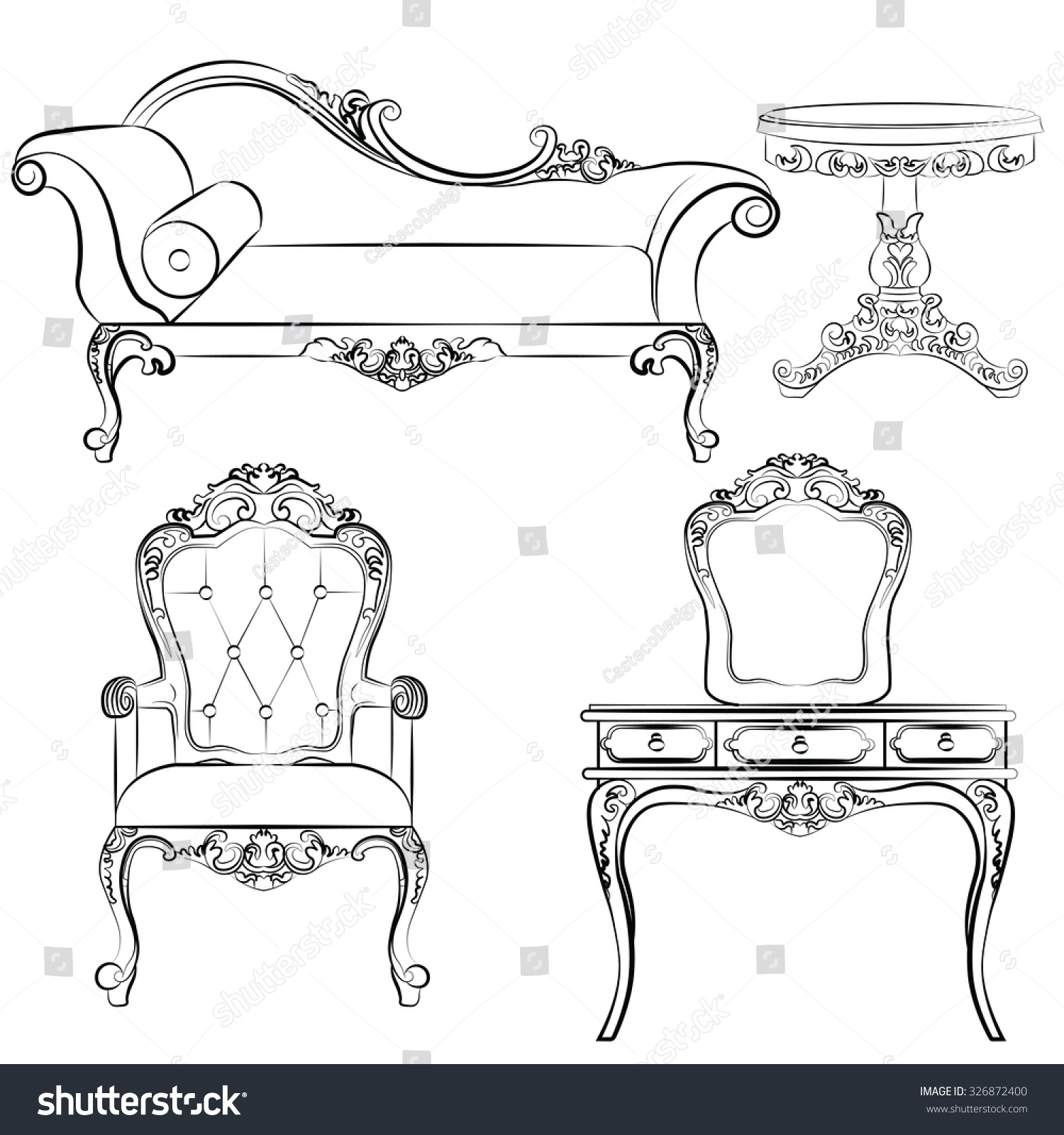 Set Classic Furniture Rich Baroque Ornaments Stock Vector (Royalty Free ...