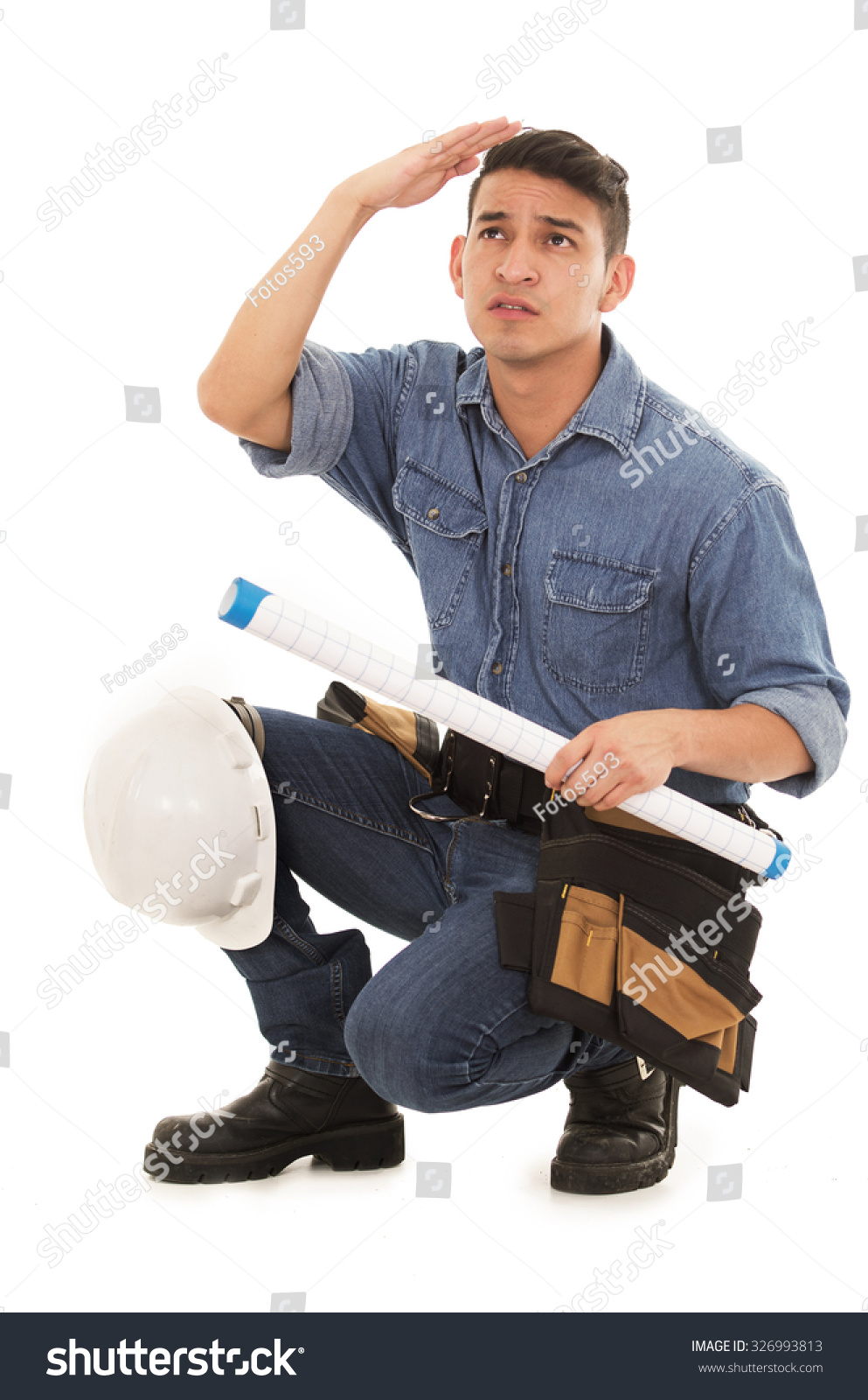 Architect Hard Hat Blueprints On White Stock Photo 326993813 | Shutterstock