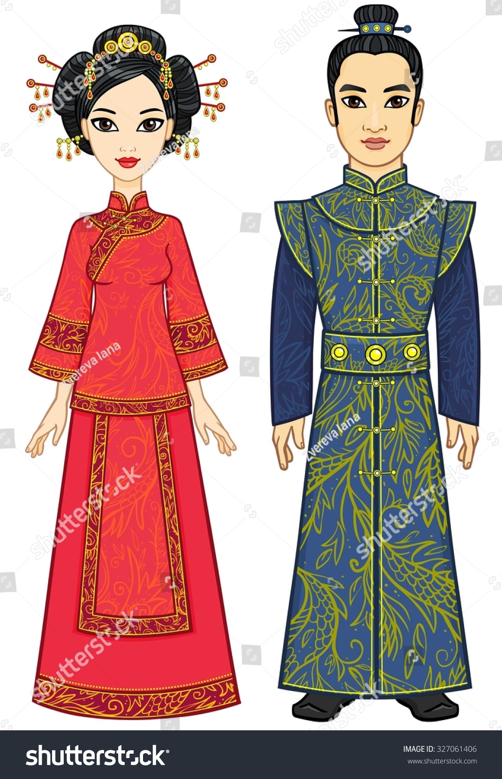 Портрет анимации женщины в традиционном китайском костюме