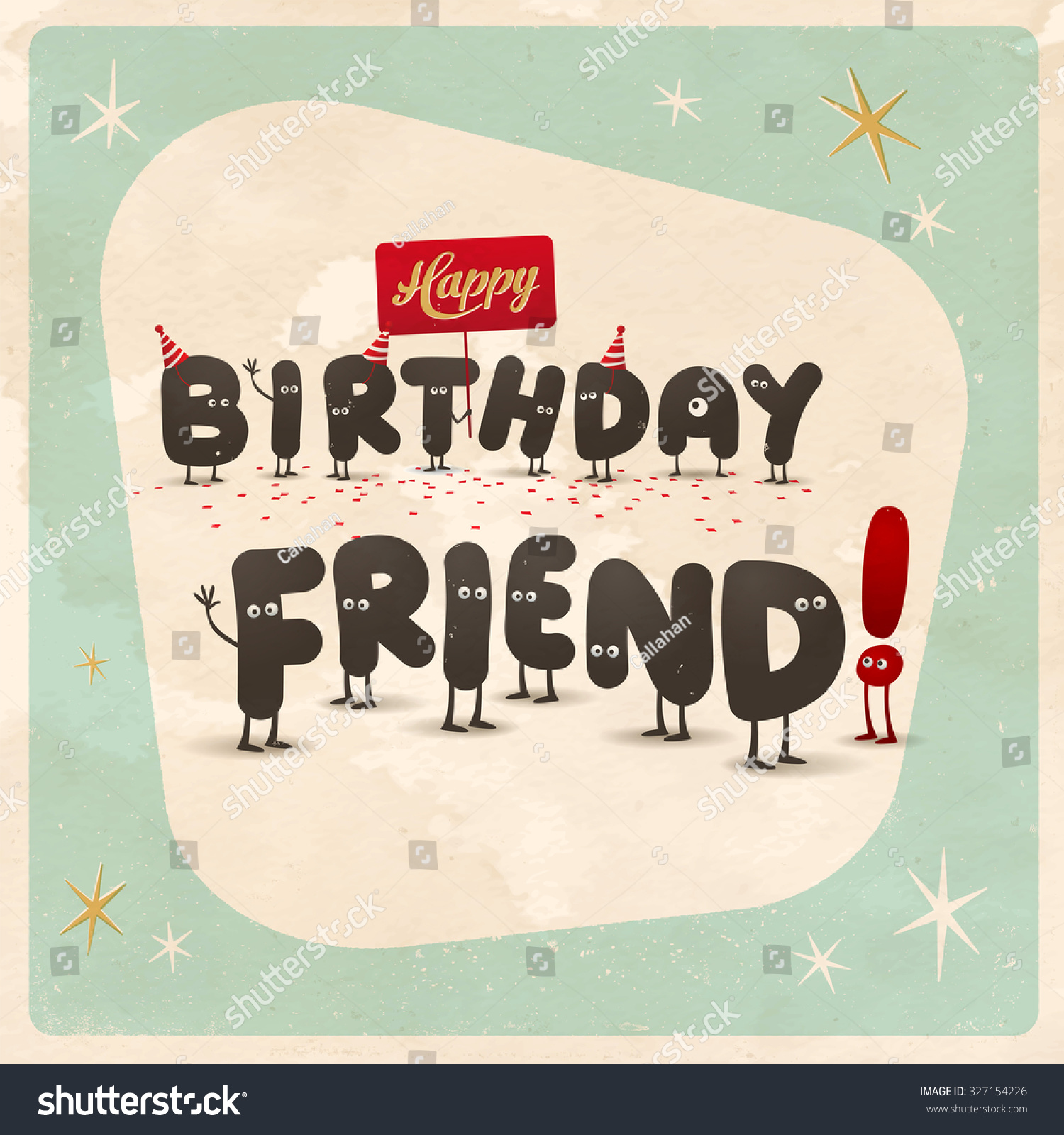 Happy Birthday Friend Vintage Images Vintage Style Funny Birthday Card Happy Stock Vector (Royalty Free)  327154226 | Shutterstock