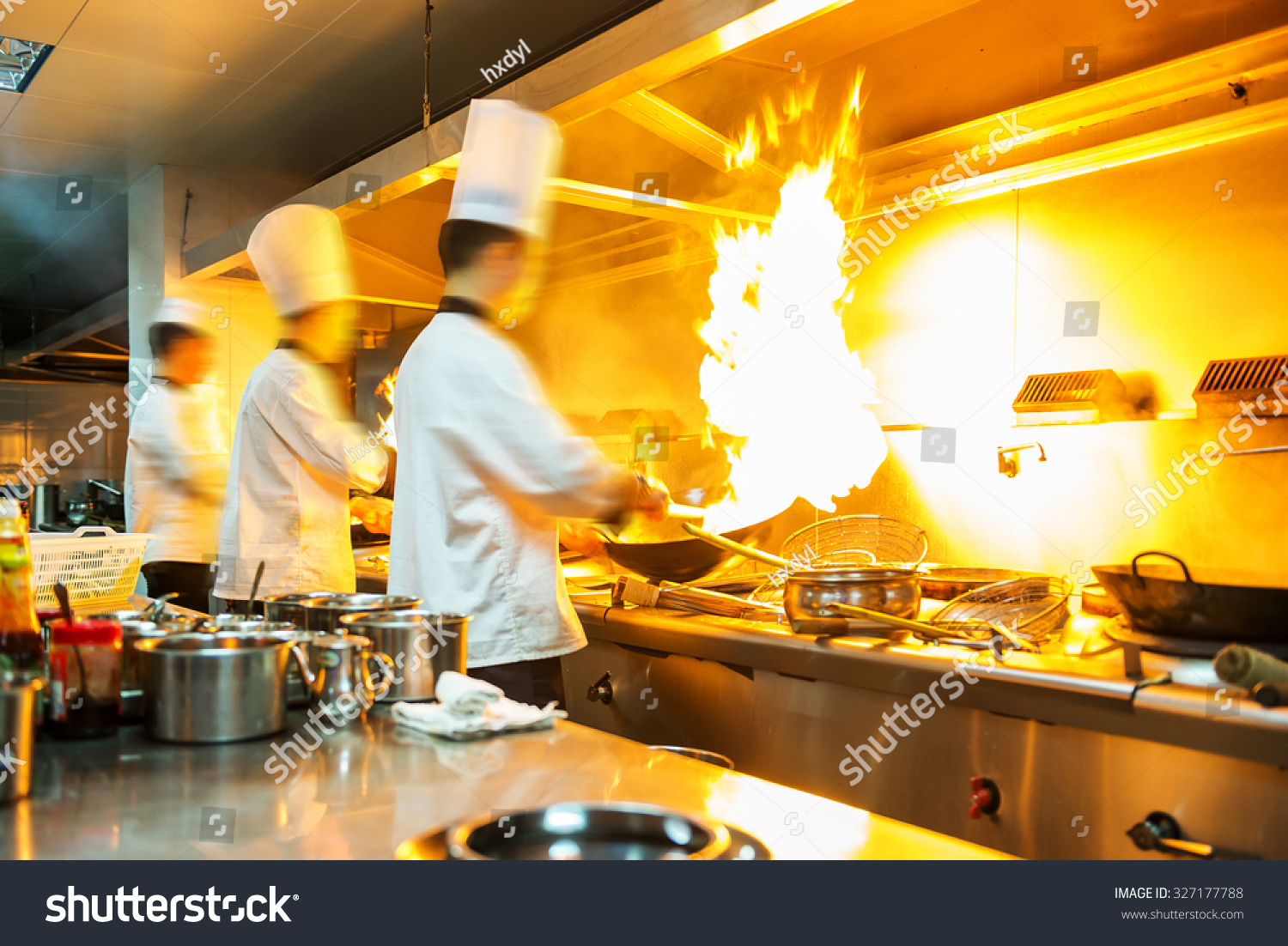 Chef Restaurant Kitchen Stove Pan Doing Stock Photo 327177788 ...