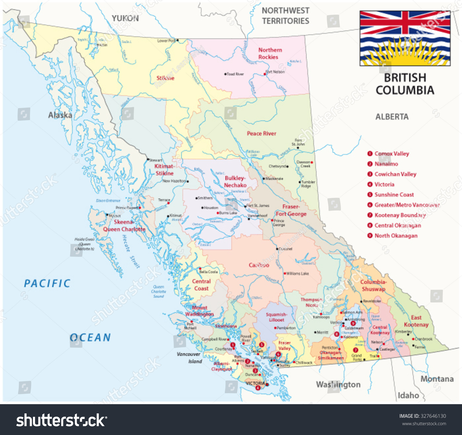 British Columbia Administrative Map Flag Stock Vector (Royalty Free ...