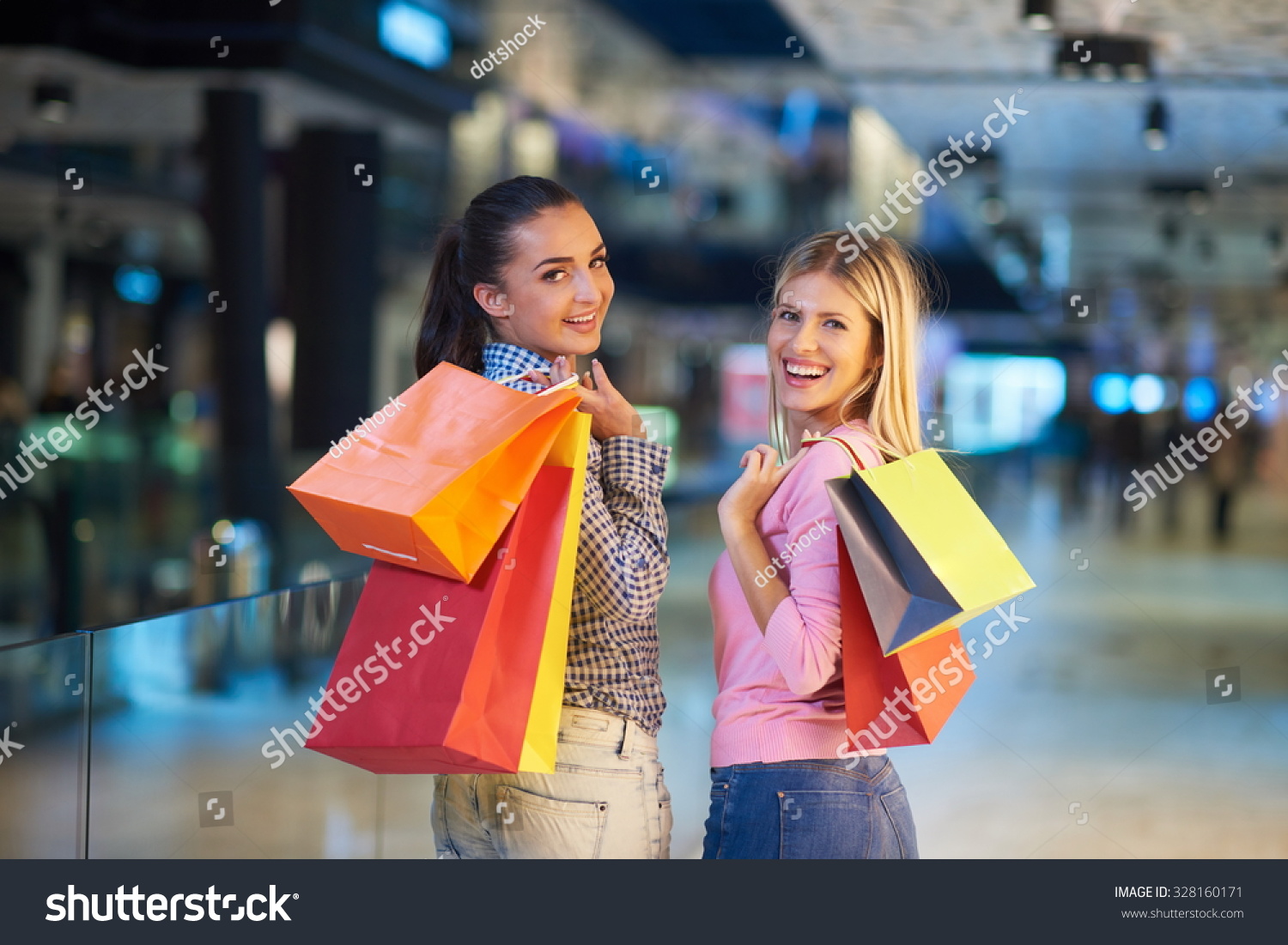 Happy Young Girls Shopping Mall Friends Stock Photo 328160171 ...