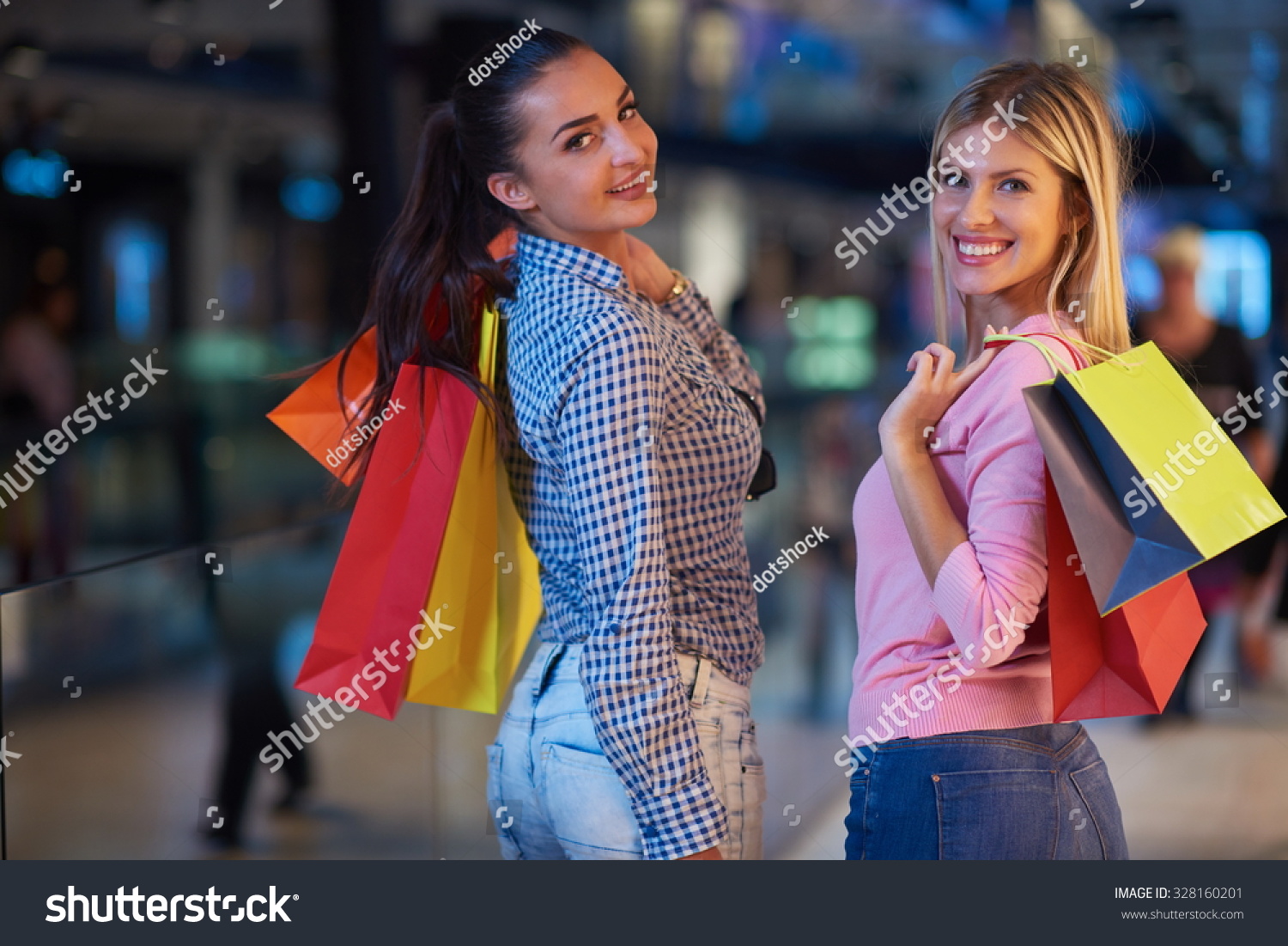 Happy Young Girls Shopping Mall Friends Stock Photo 328160201 ...