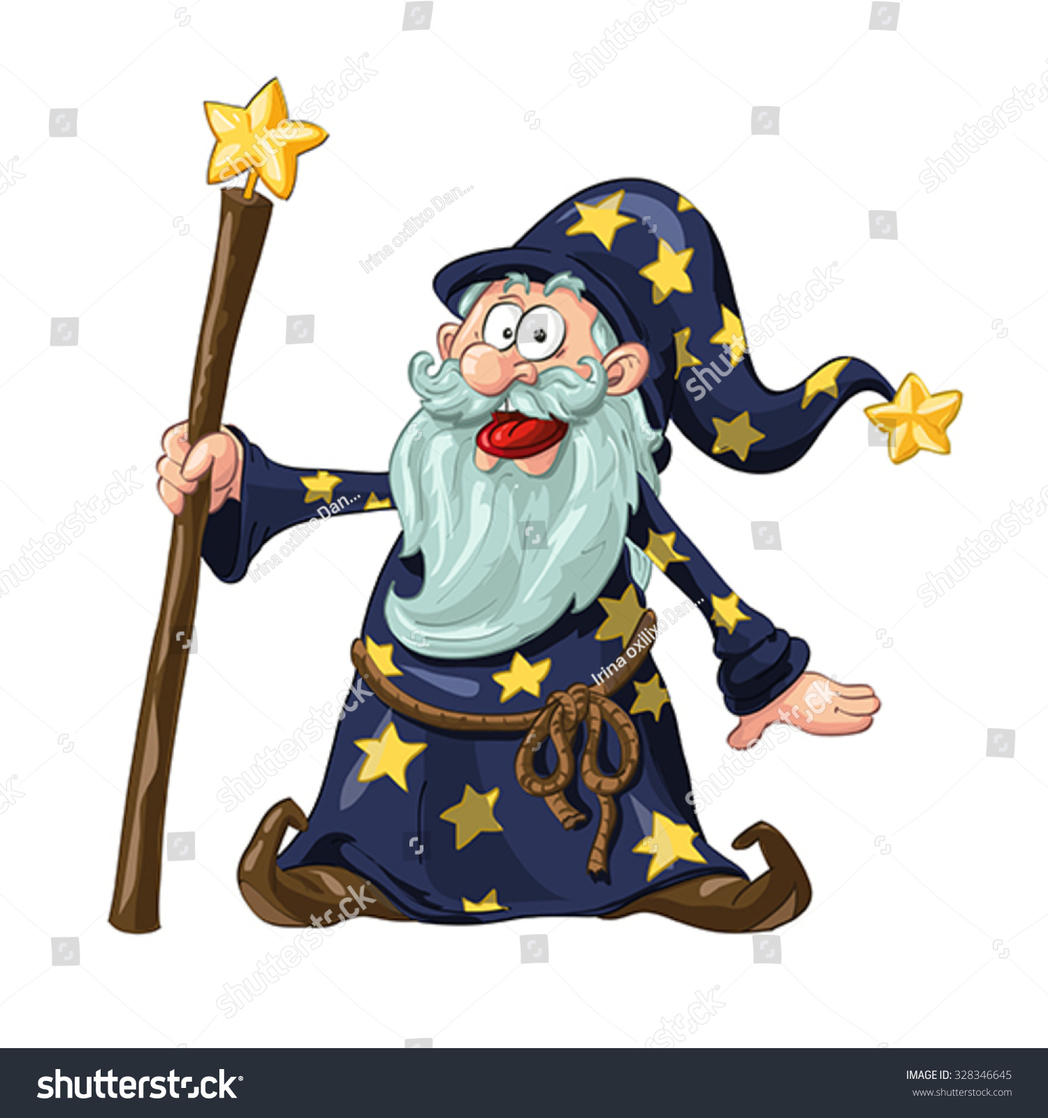 Funny Wizard Magic Wand Vector Illustration Stock Vector (Royalty Free ...