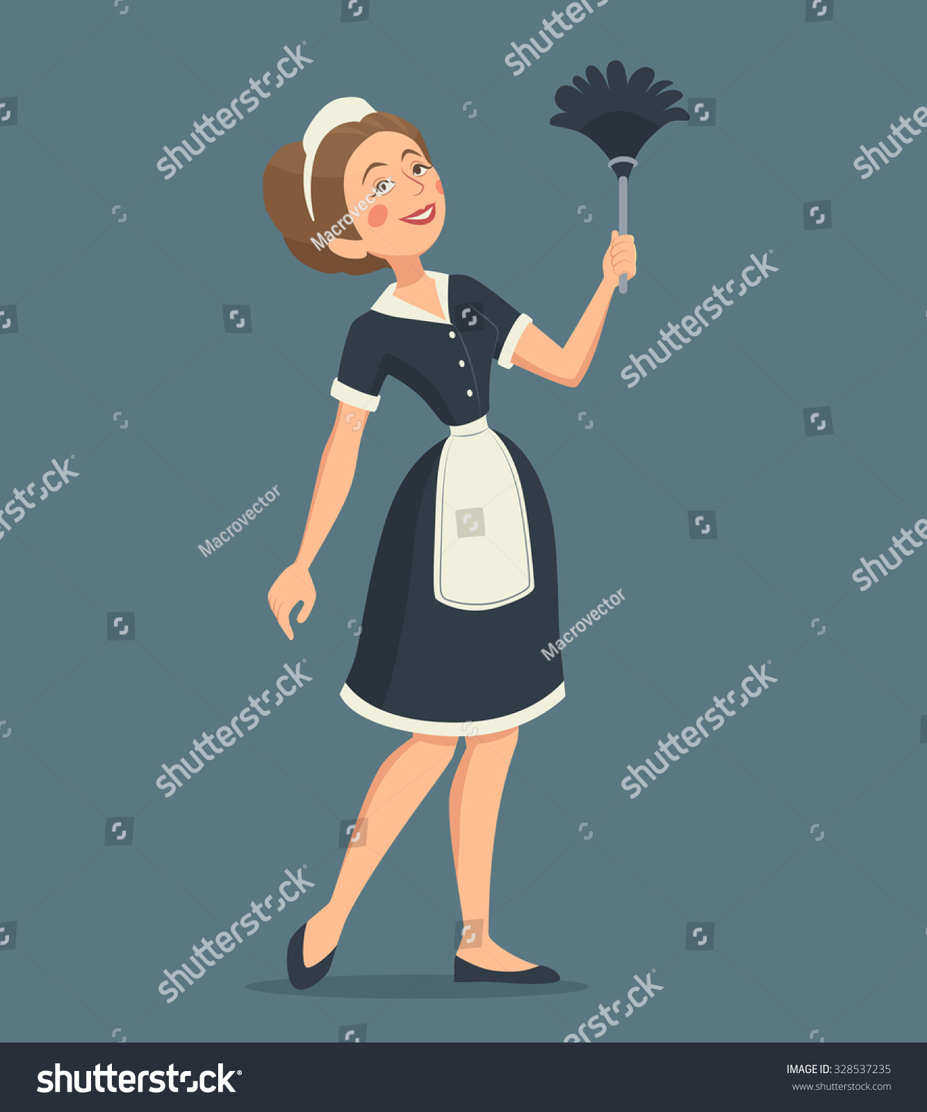 Smiling Cleaning Woman Classic Uniform Duster Stock Vector (royalty 