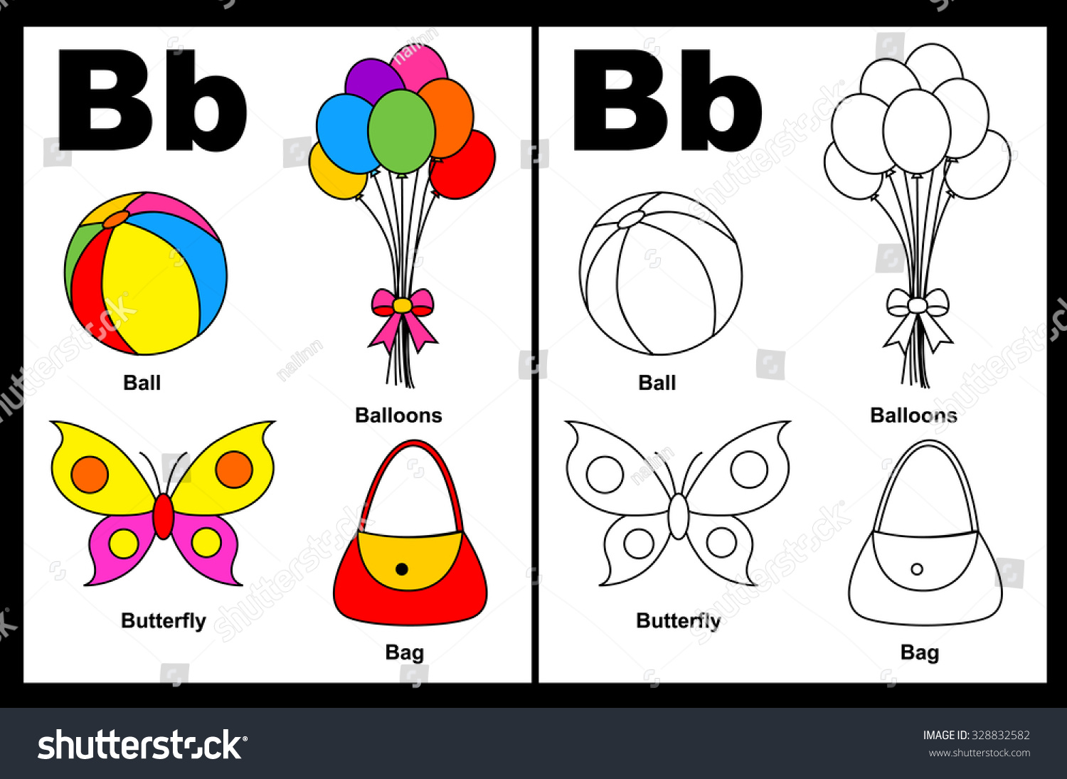 Kids Alphabet Coloring Book Page Outlined Stock Illustration 328832582 ...