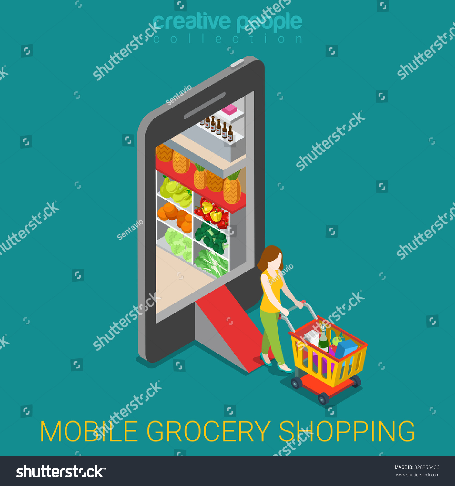 Mobile Grocery Shopping Online Store Stock Vector (Royalty