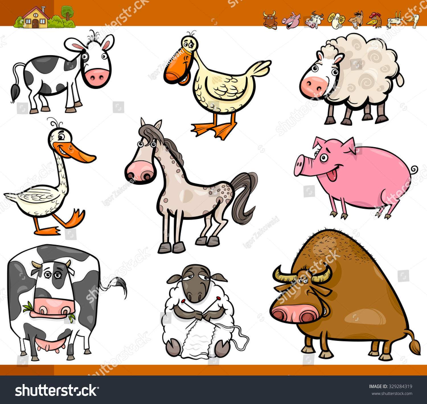 Cartoon Vector Illustration Set Funny Farm Stock Vector (Royalty Free ...