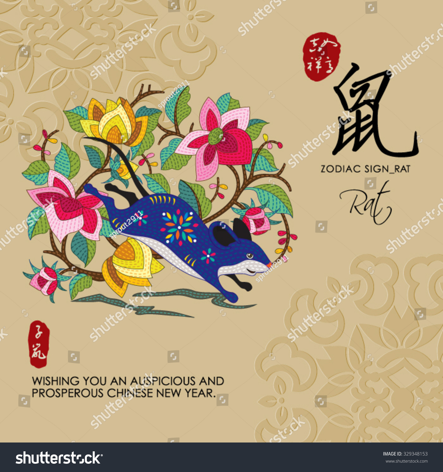 12 Chinese Zodiac Signs Rat Chinese Stock Vector (Royalty Free ...