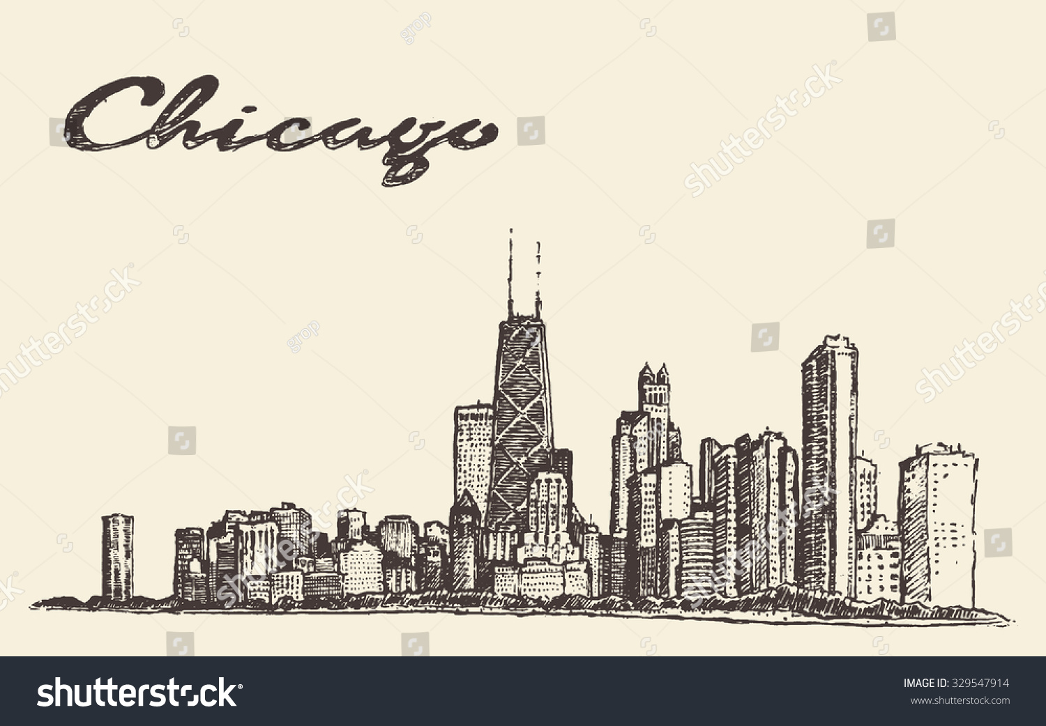 Chicago Skyline Big City Architecture Engraving Stock Vector (Royalty ...