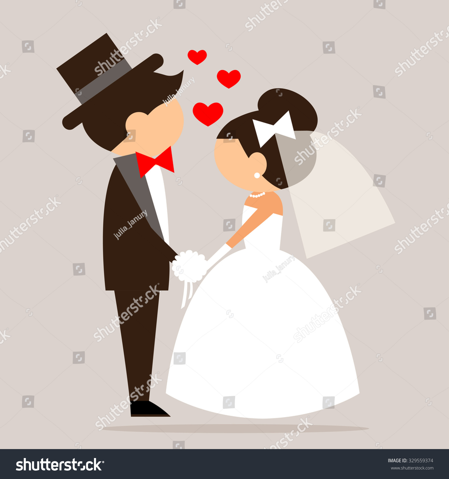 Cartoon Bride Hat Groom Sideways Heart Stock Vector (Royalty Free ...