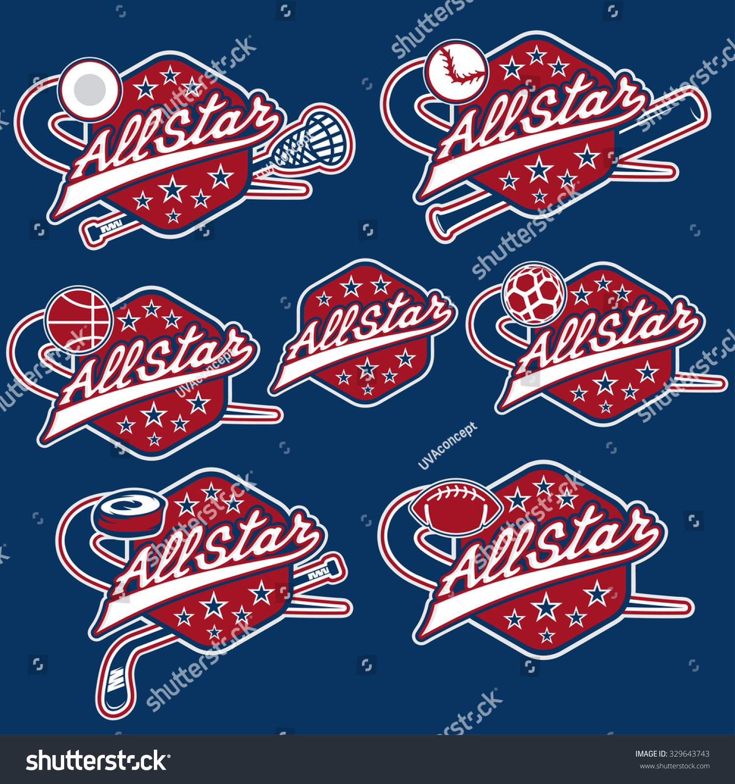 Set Vintage Sports All Star Crests Stock Vector (Royalty Free ...