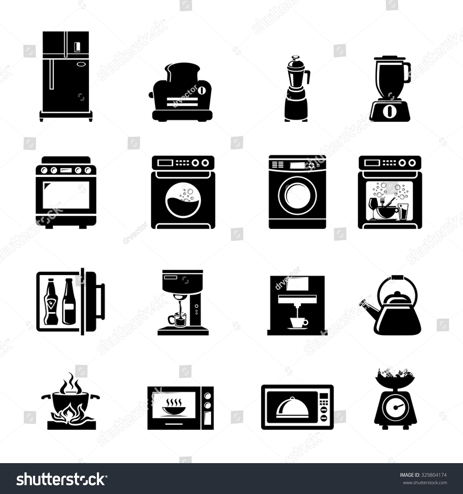 Kitchen Appliances Icons Stock Vector (Royalty Free) 329804174 ...