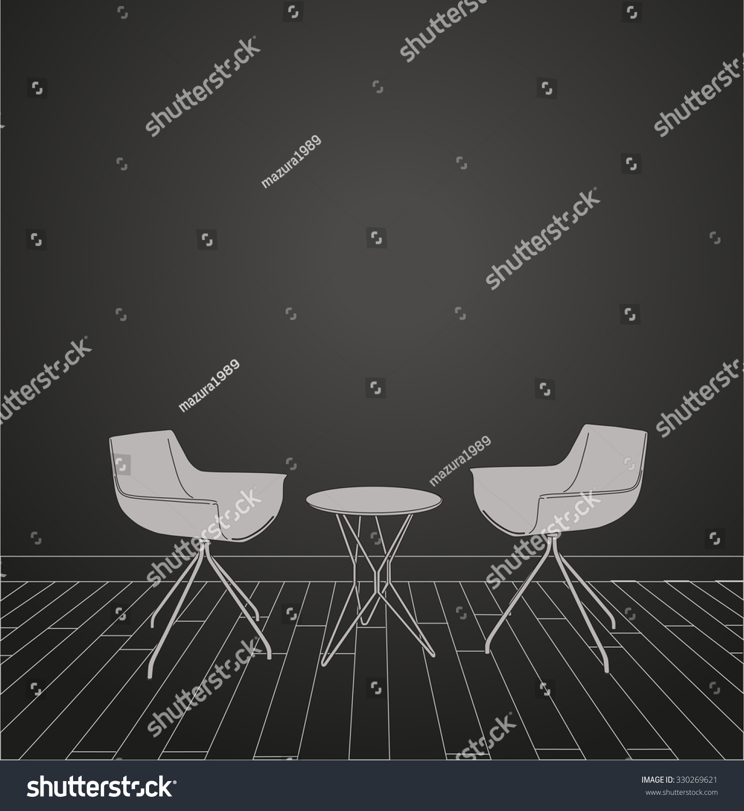 Vektor Stok Sketch Modern Interior Table Chairs Vector Tanpa Royalti 330269621 Shutterstock 0069