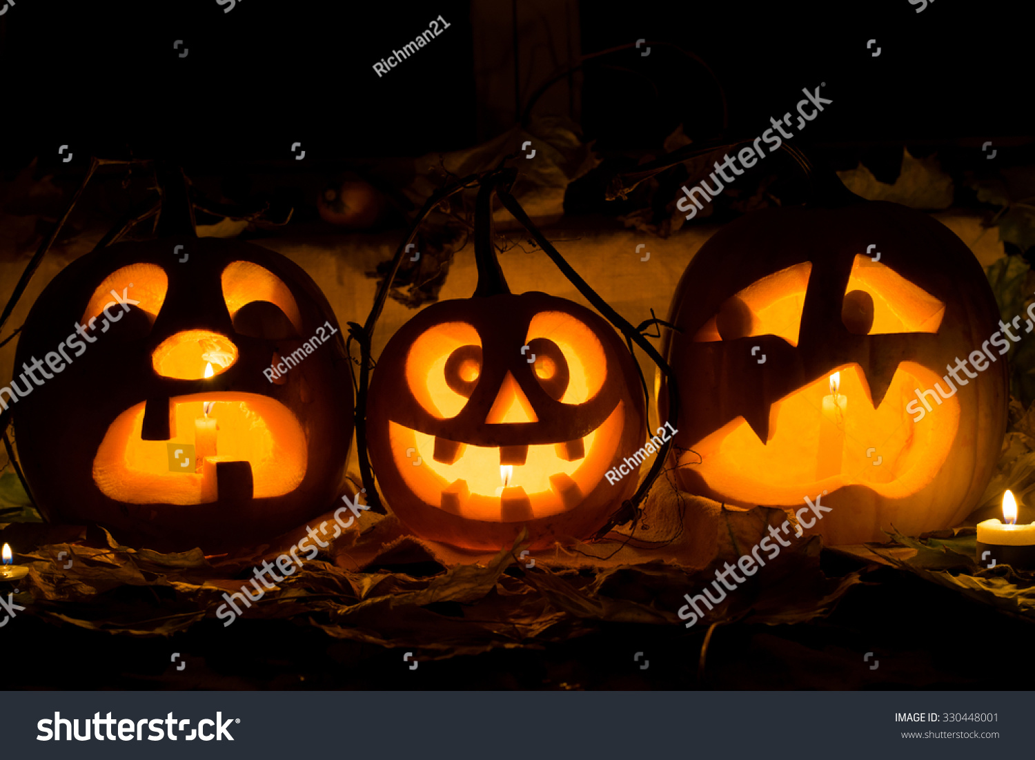 Photo Composition Three Pumpkins On Halloween Stock Photo 330448001 ...