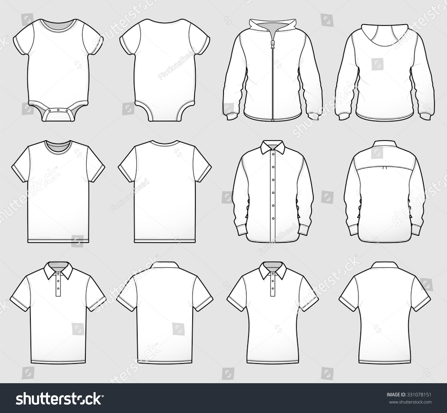 Collection Shirt Tops Shown Front Back Stock Vector (Royalty Free ...