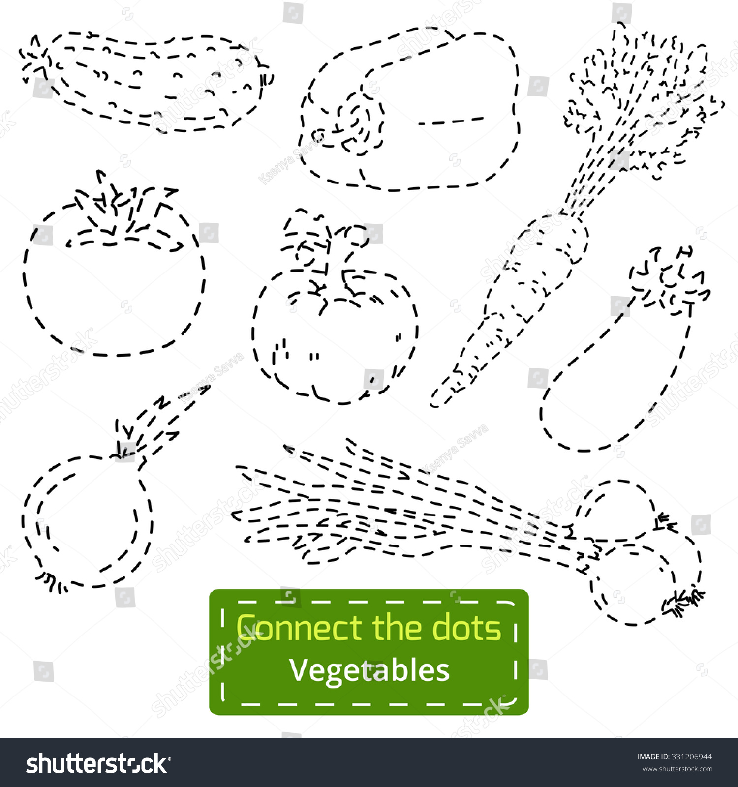 Обвести овощи по контуру