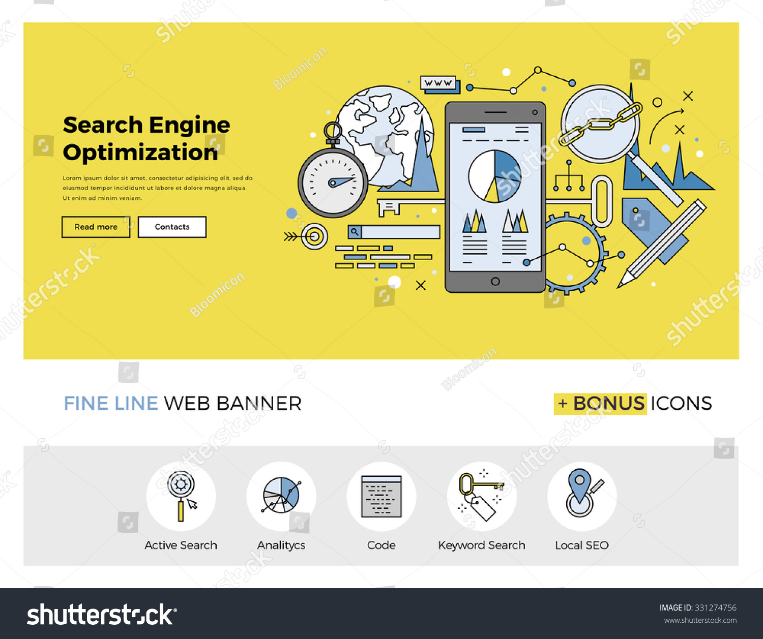 Flat Line Design Web Banner Template Stock Vector (Royalty Free ...