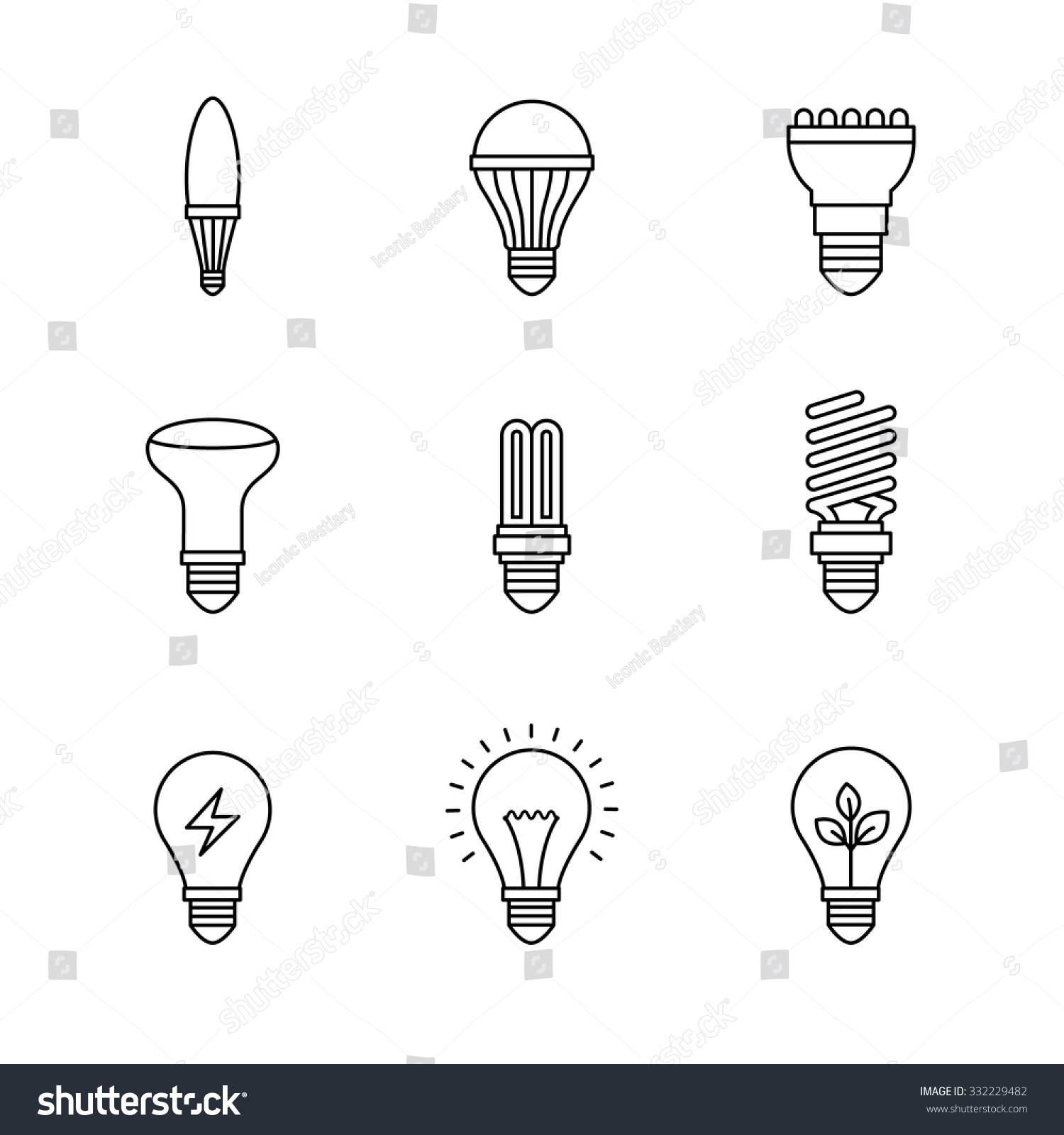 Light Bulb Icons Thin Line Art Stock Vector (Royalty Free) 332229482 ...