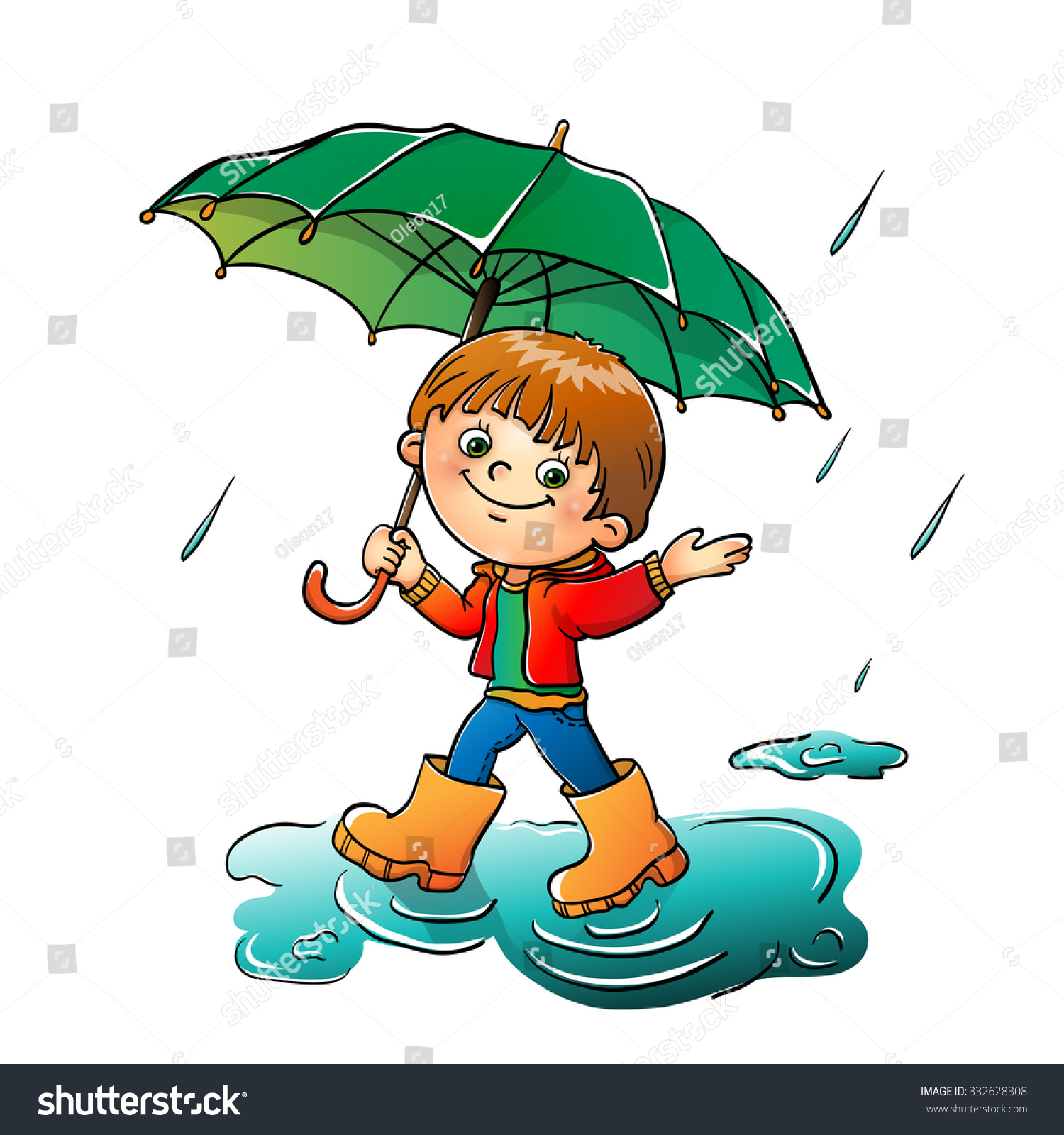 Joyful Boy Walking Rain Isolated On Stock Vector (Royalty Free ...