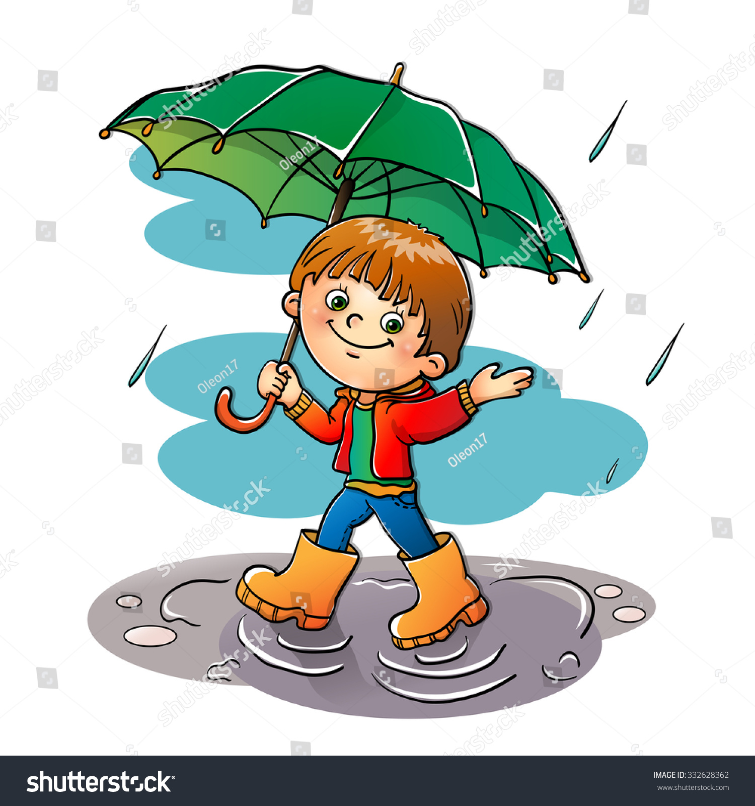 Joyful Boy Walking Rain Isolated On Stock Vector (Royalty Free ...