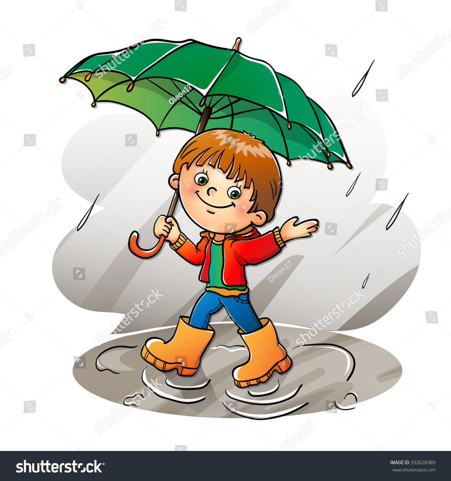 Joyful Boy Walking Rain Isolated On Stock Vector (Royalty Free ...