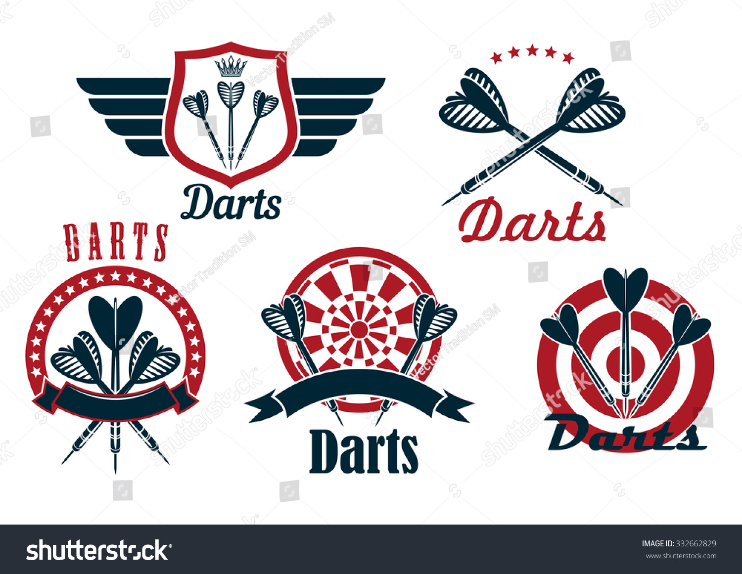 Darts Game Emblems Icons Showing Arrows Stock Vector (Royalty Free ...