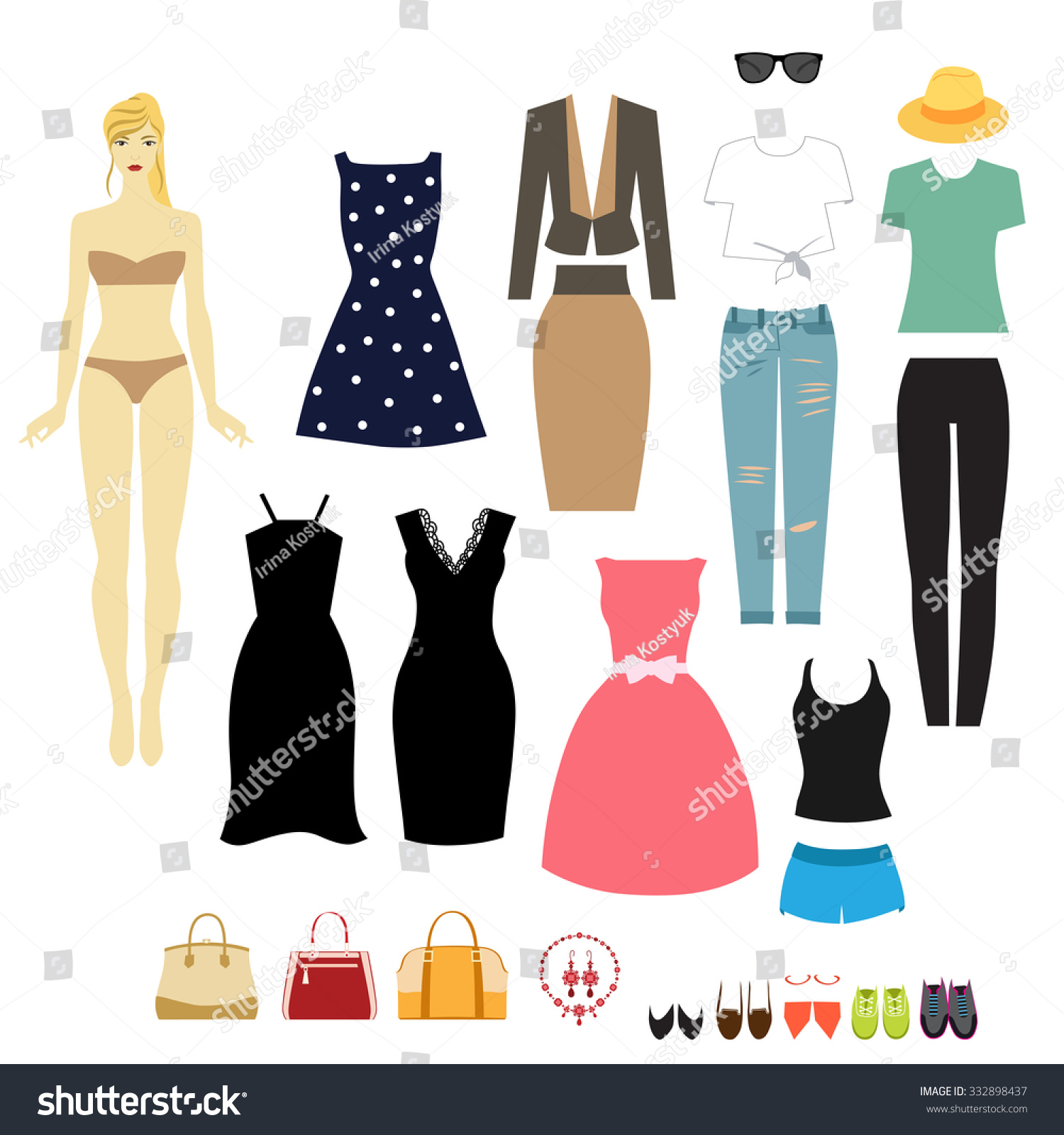 Cute Dress Paper Doll Set Fashion Stock Vector (Royalty Free) 332898437 ...