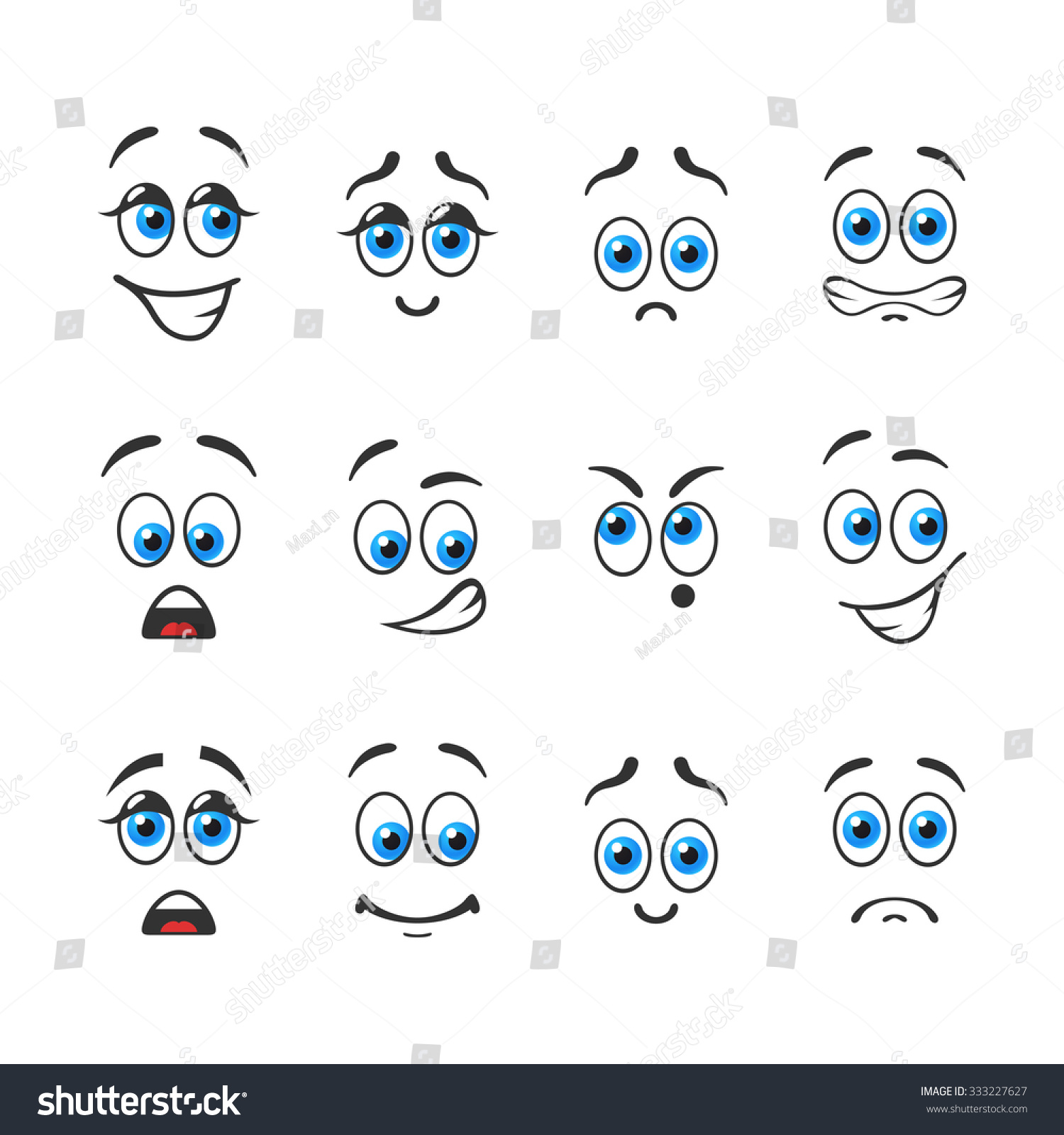 Different Funny Emotions Blue Eyes Stock Vector (Royalty Free ...