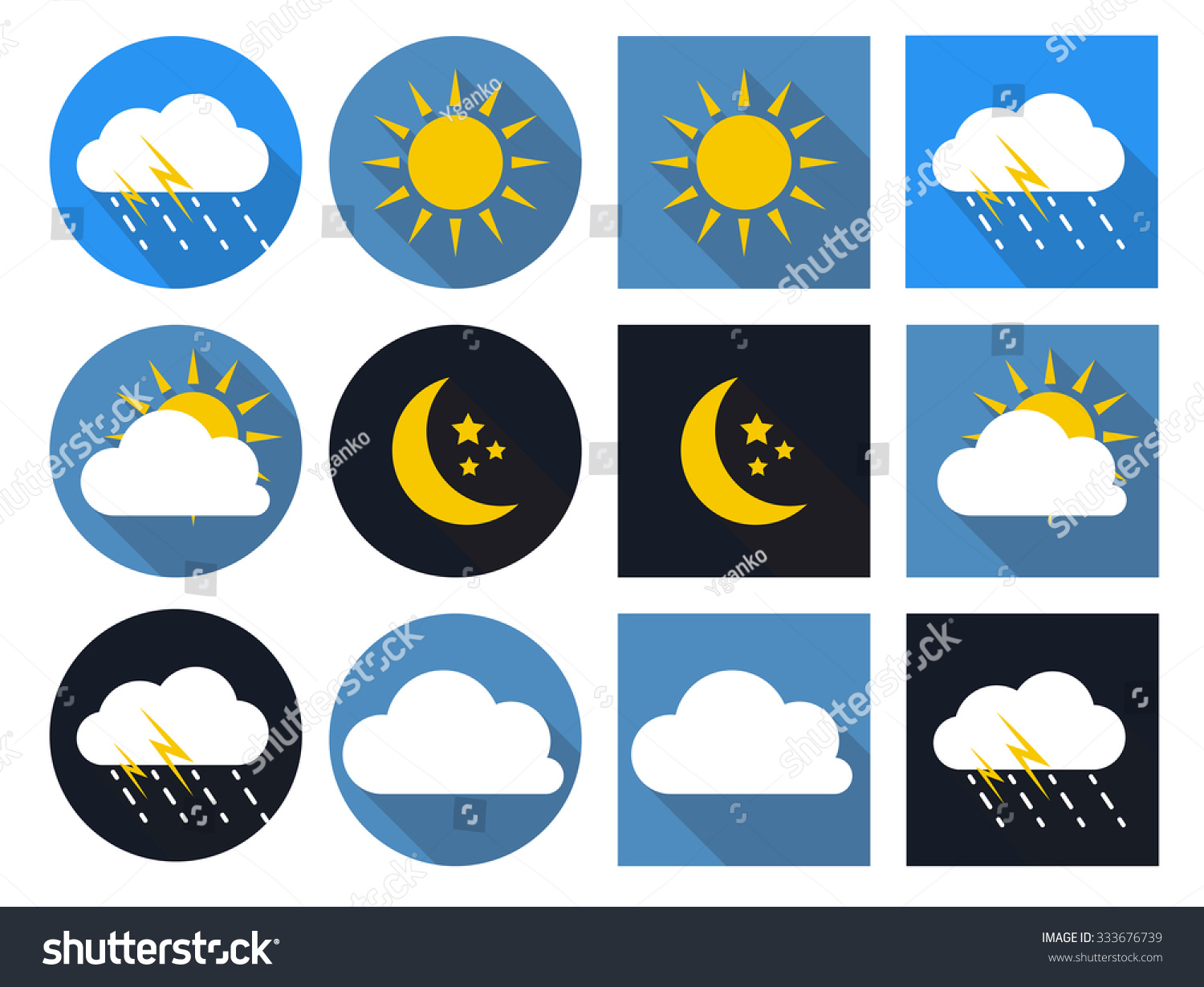 Weather Icons Sun Cloud Rain Moon Stock Vector (Royalty Free) 333676739 ...