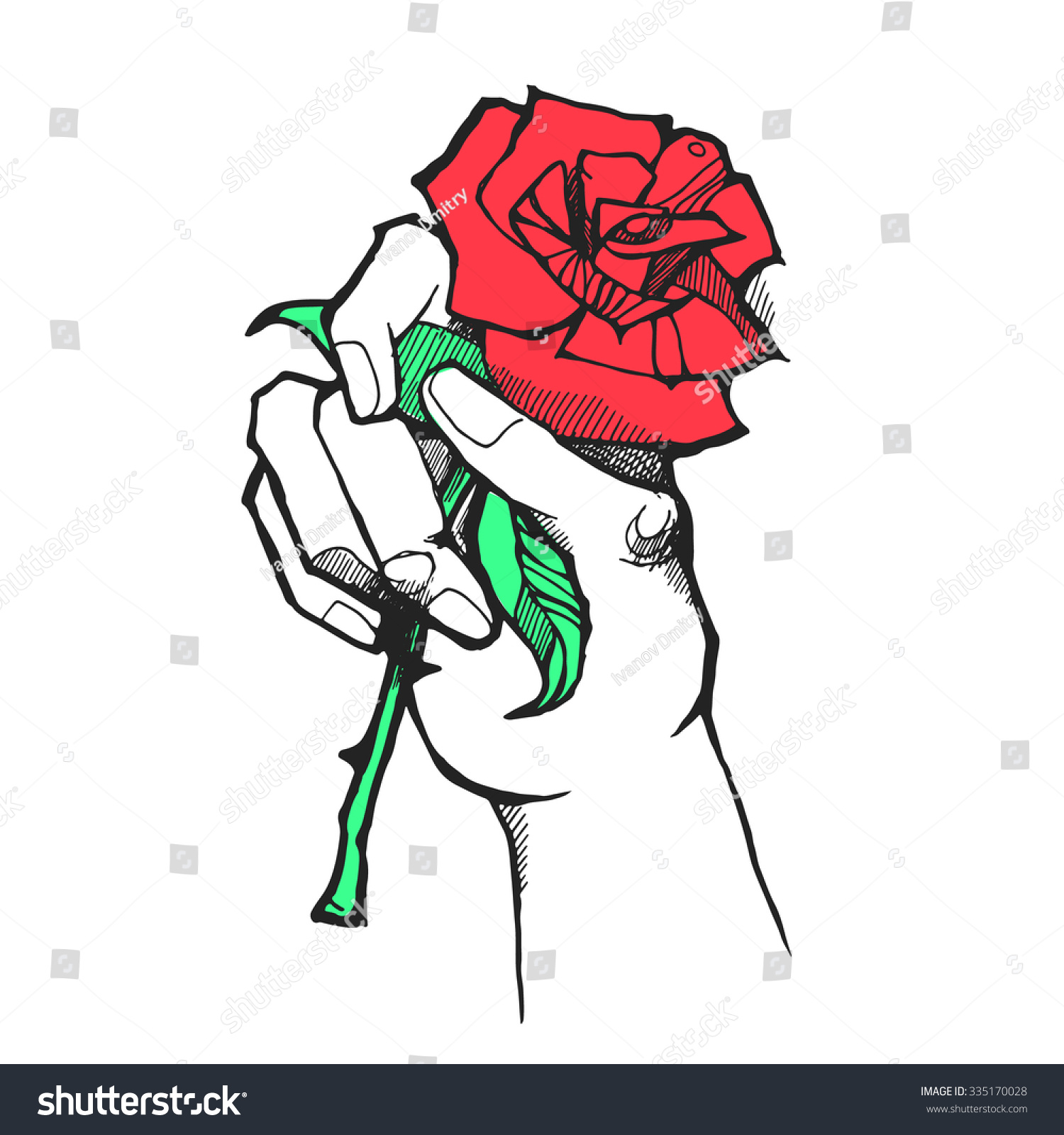 Hand Sketch Rose Tattoo Illustration On Stock Vector (Royalty Free ...