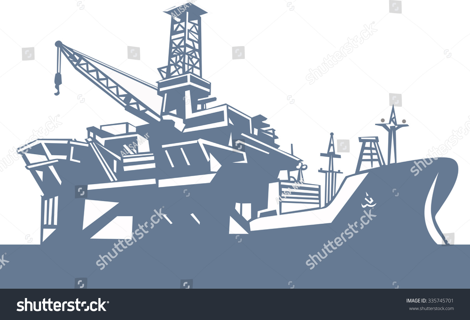 Silhouette Set Patterns Ship Crane Berth Stock Vector (Royalty Free ...