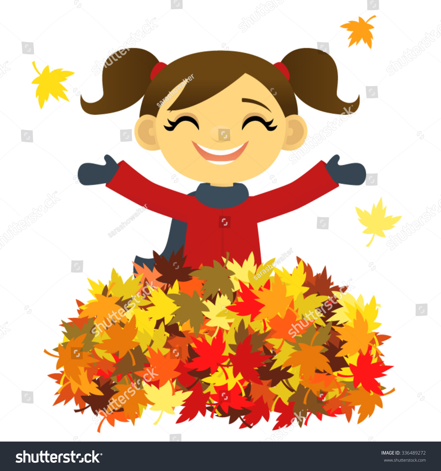 Girl Playing Pile Autumn Leaves Stock Vector (Royalty Free) 336489272 ...