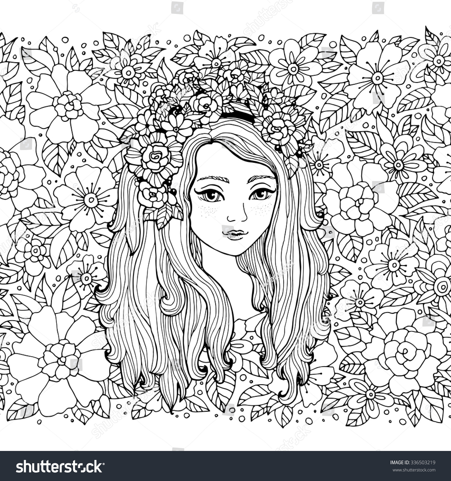 Pretty Elegant Girl Flower Wreath Vector Stock Vector (Royalty Free ...