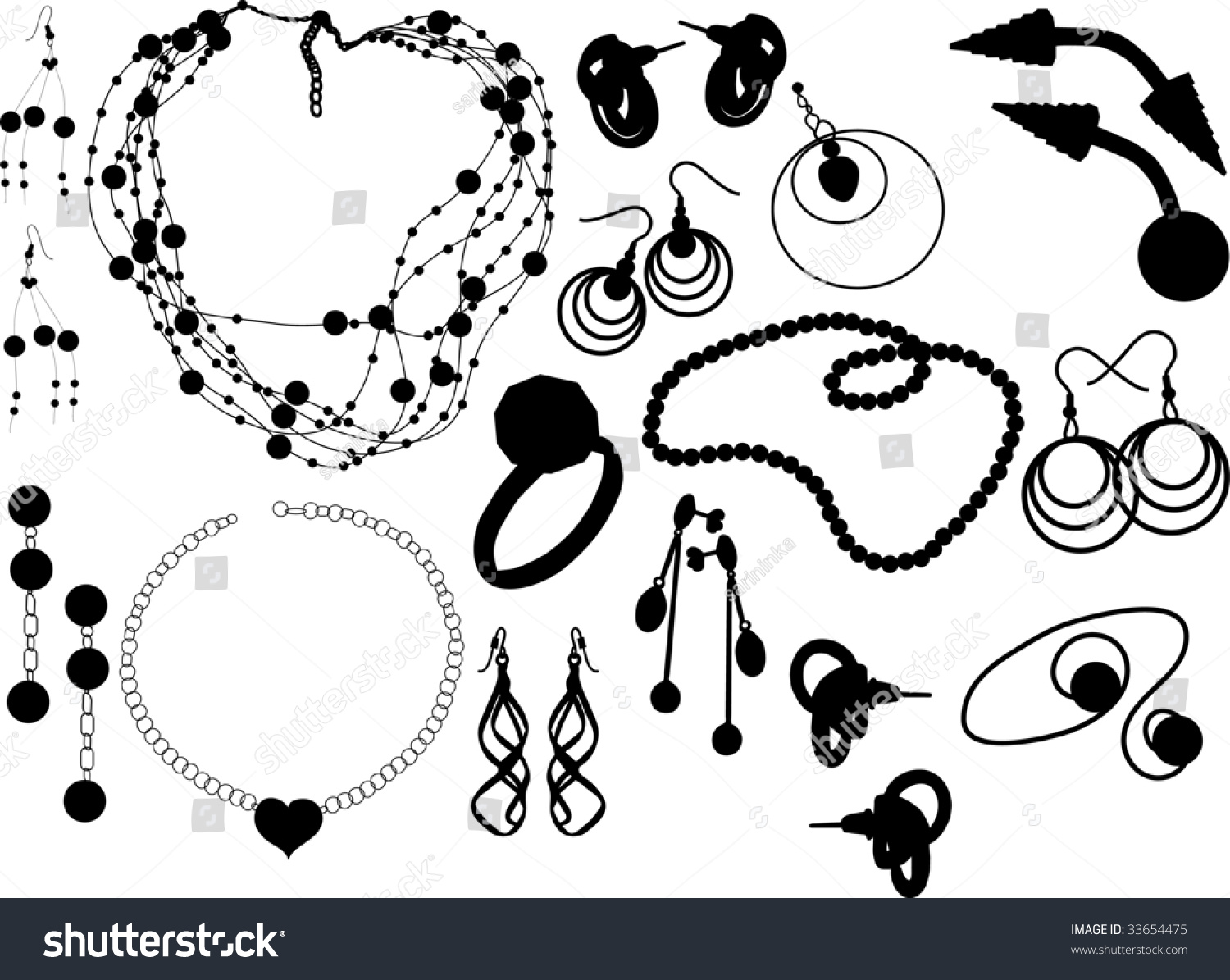 Silhouettes Various Jewellery Stock Vector (Royalty Free) 33654475 ...
