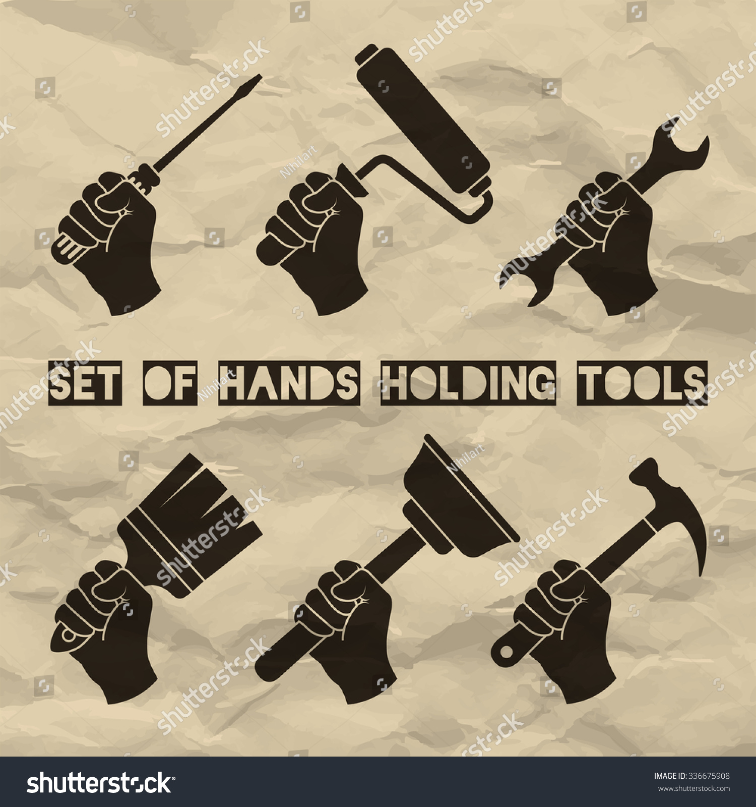 Hold tools. Set of hands holding Tools.